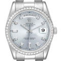 Rolex President Day-Date Platinum Ice Blue Dial Diamond Watch 118346 Box Papers