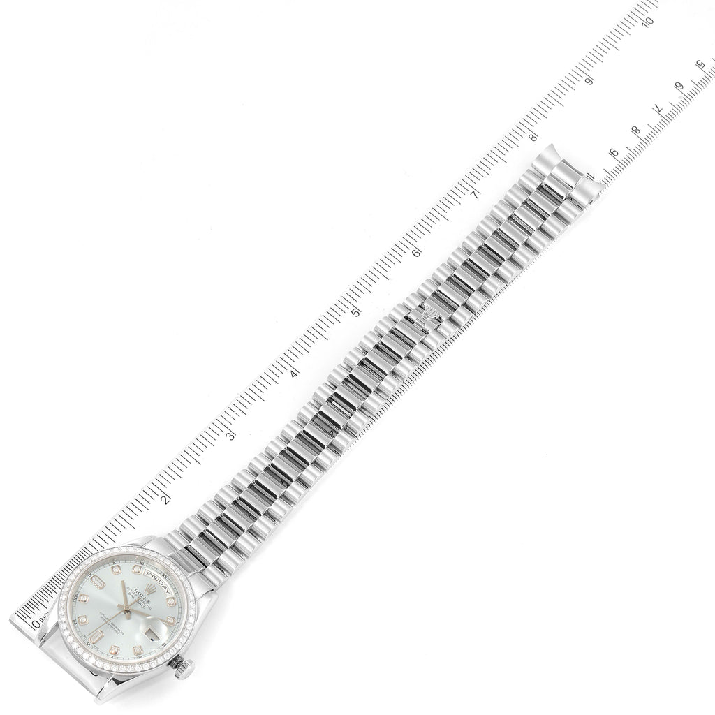 Rolex President Day-Date Platinum Ice Blue Dial Diamond Watch 118346 Box Papers