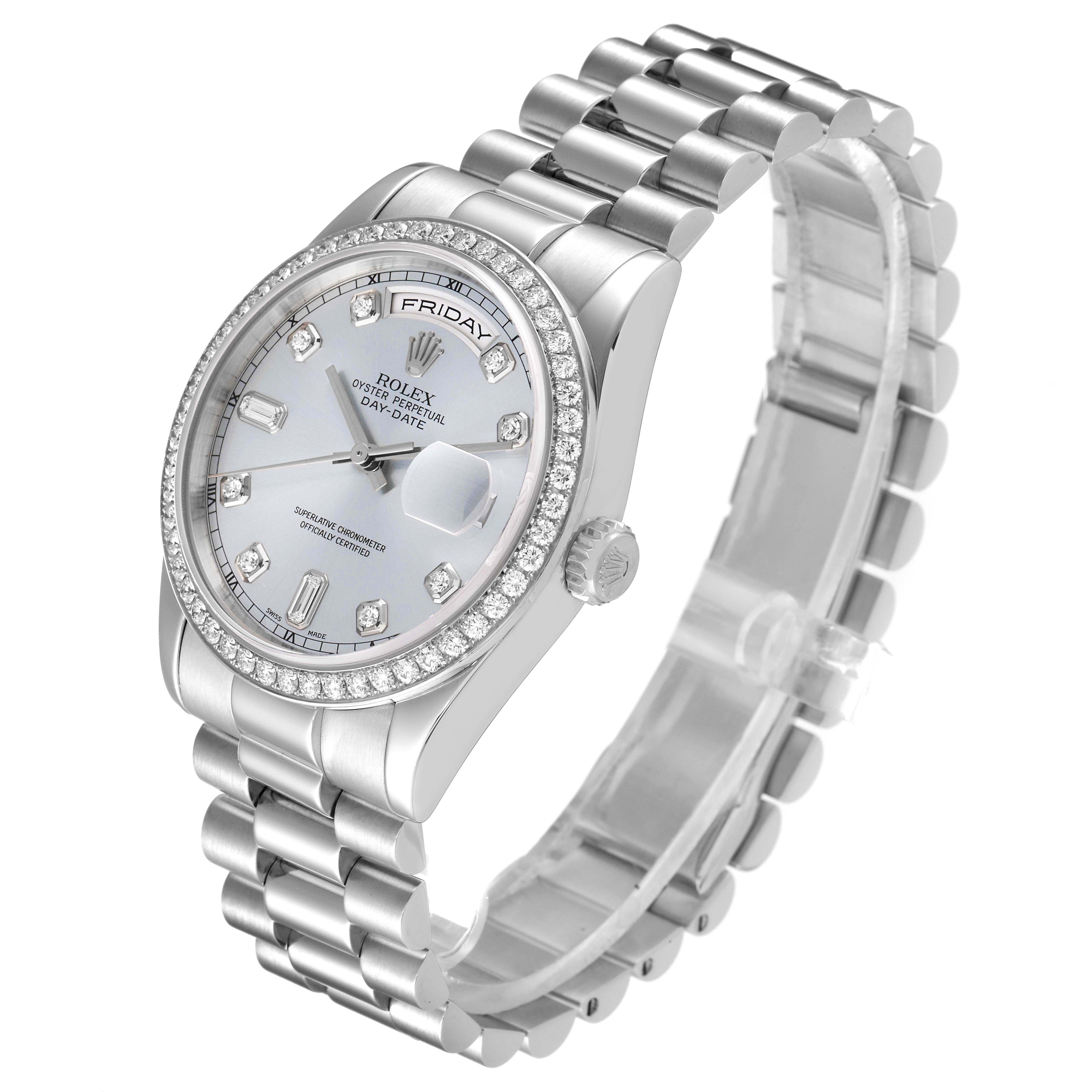 Rolex President Day-Date Platinum Ice Blue Dial Diamond Watch 118346 Box Papers