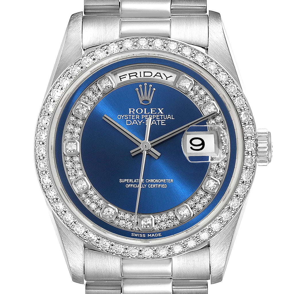 Rolex President Day-Date Platinum Myriad Diamond Dial Mens Watch 18346