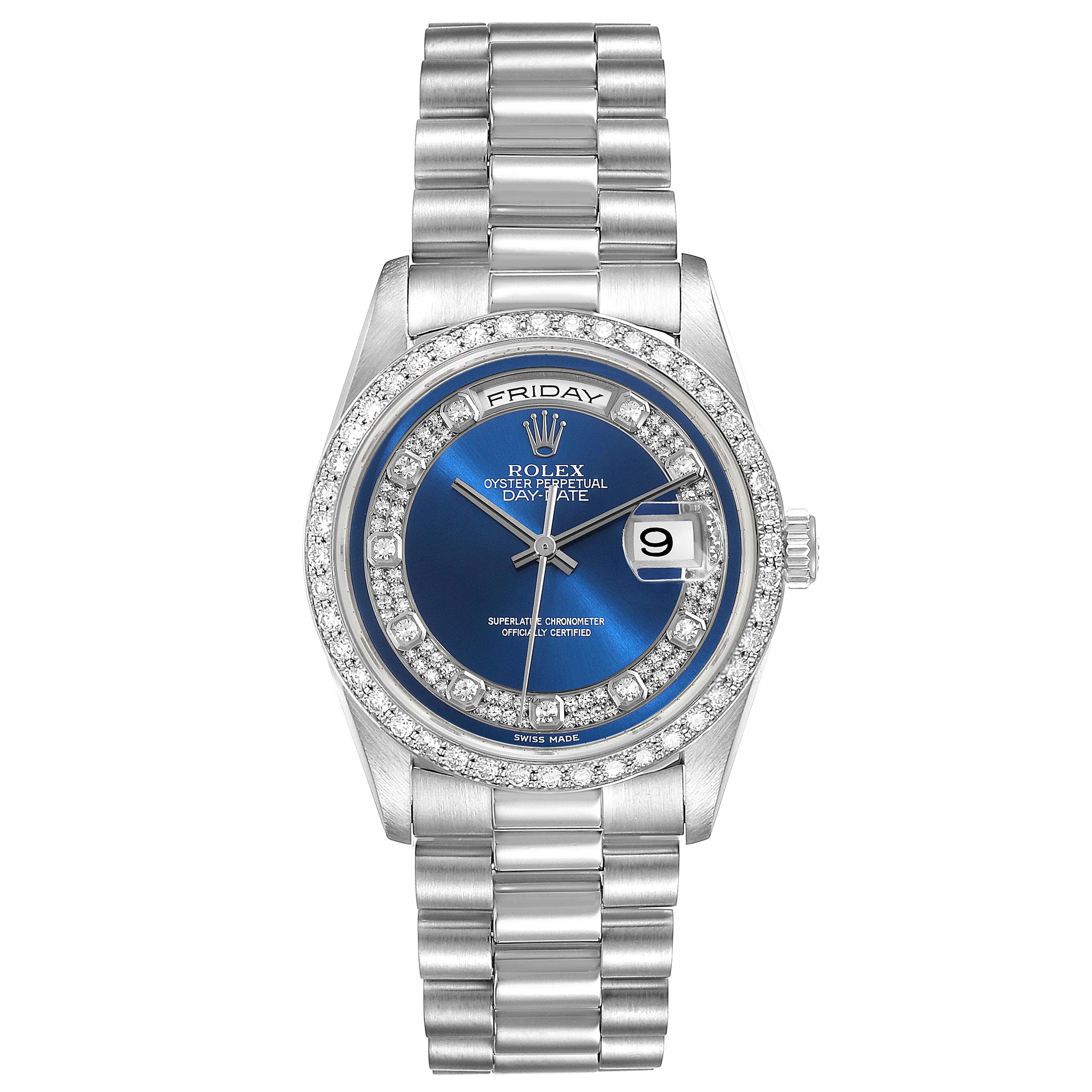 Rolex President Day-Date Platinum Myriad Diamond Dial Mens Watch 18346