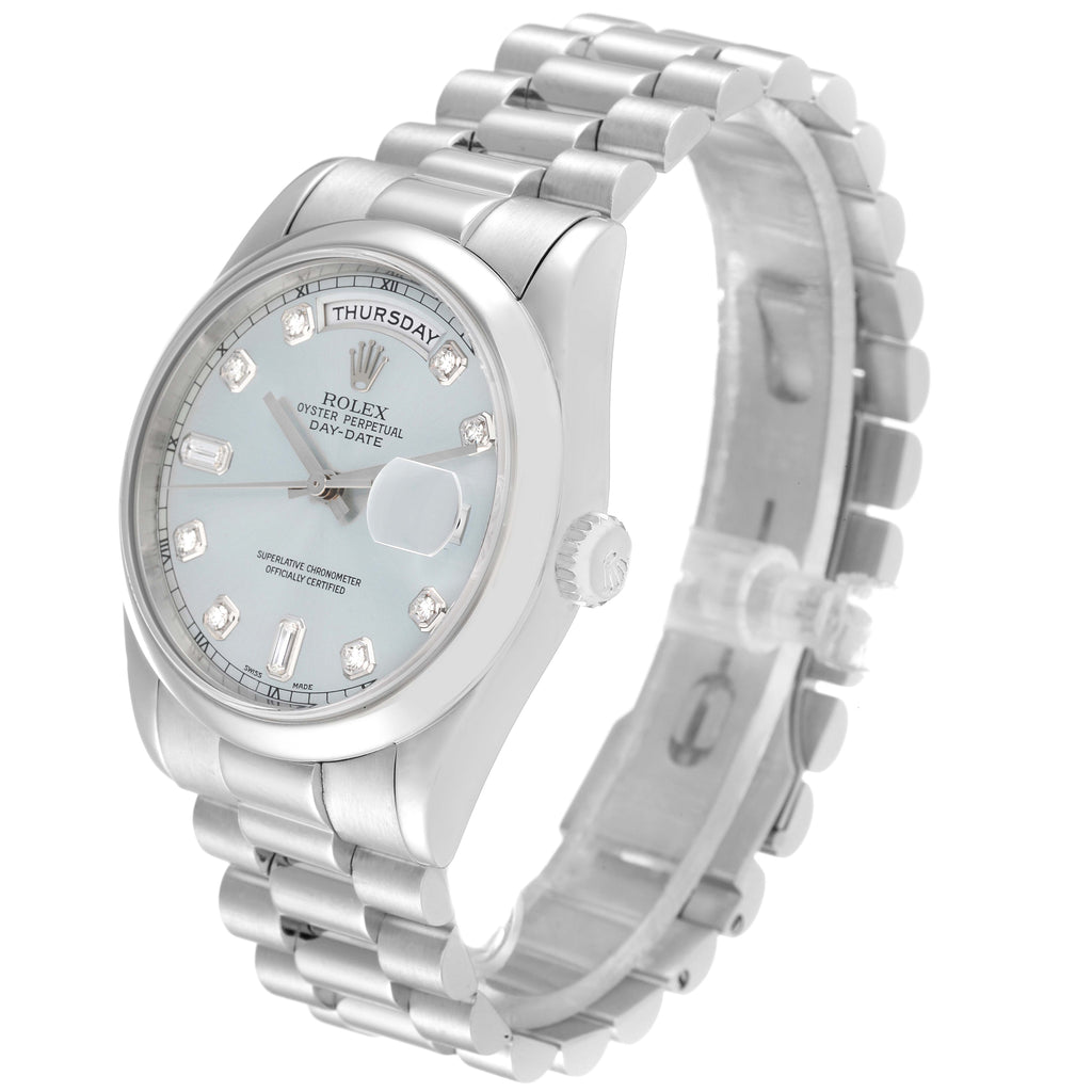 Rolex President Day-Date Platinum Silver Diamond Dial Mens Watch 118206