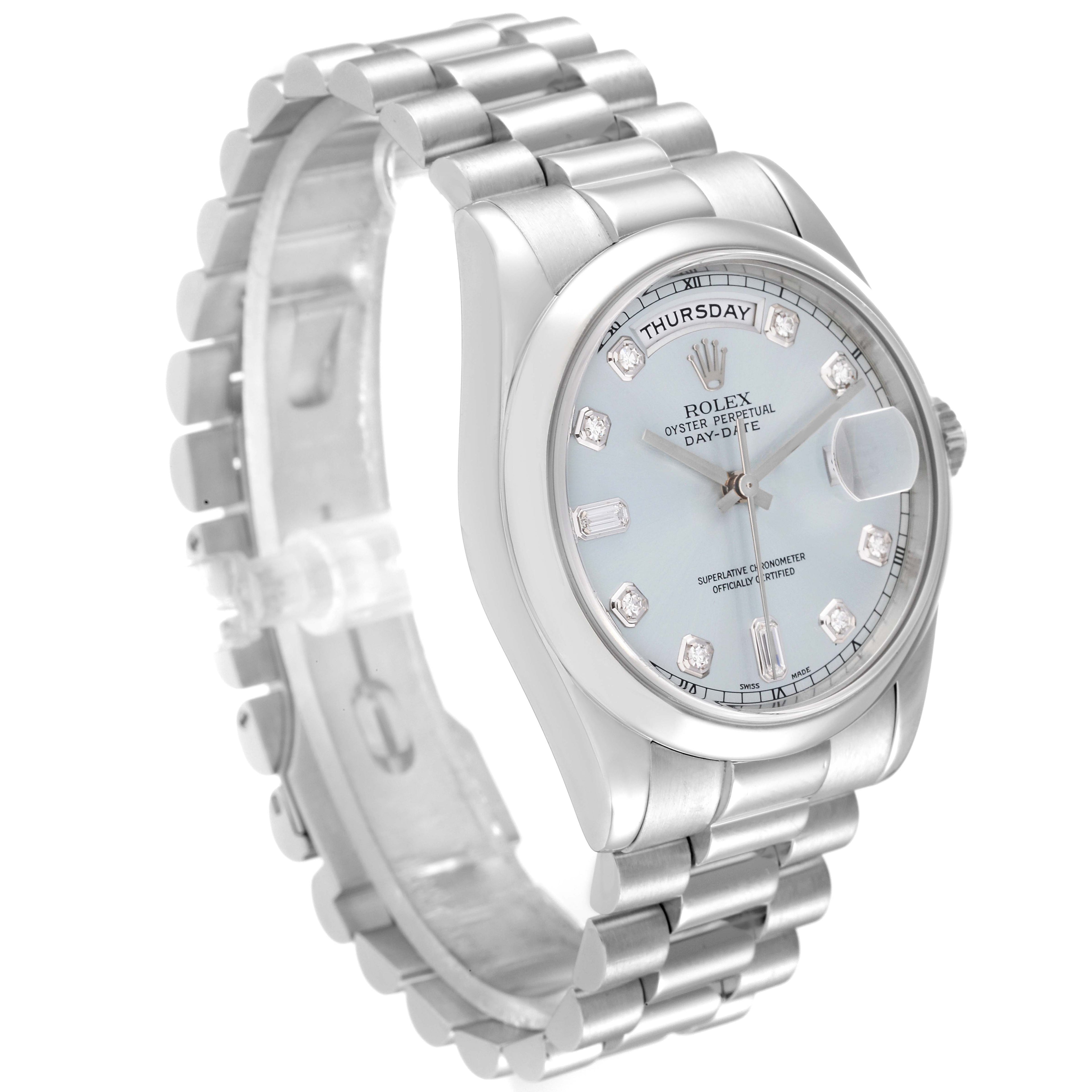 Rolex President Day-Date Platinum Silver Diamond Dial Mens Watch 118206
