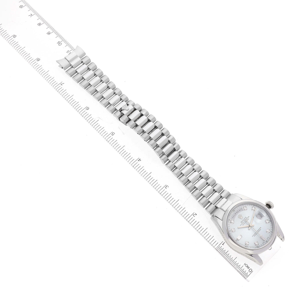 Rolex President Day-Date Platinum Silver Diamond Dial Mens Watch 118206