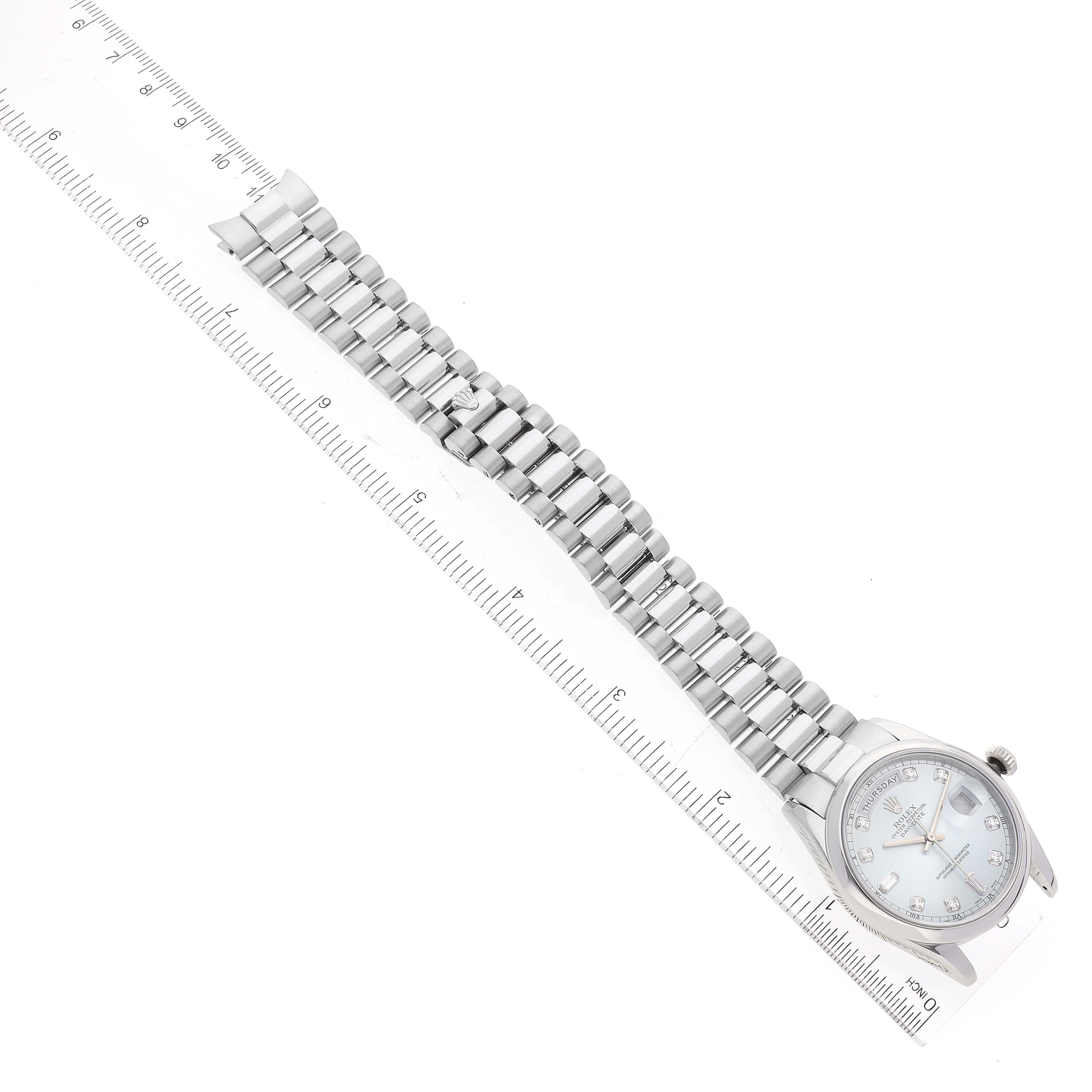 Rolex President Day-Date Platinum Silver Diamond Dial Mens Watch 118206