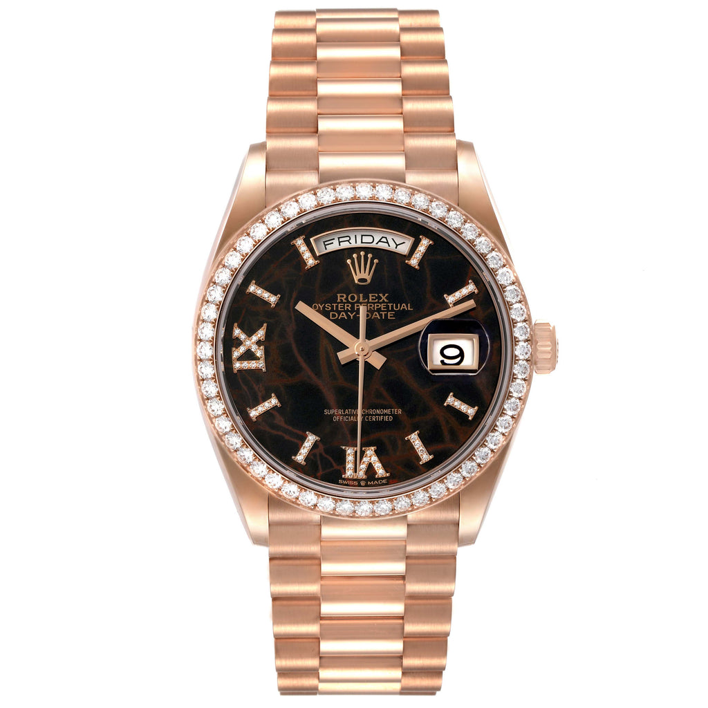 Rolex President Day Date Rose Gold Eisenkiesel Stone Diamond Mens Watch 128345 Unworn