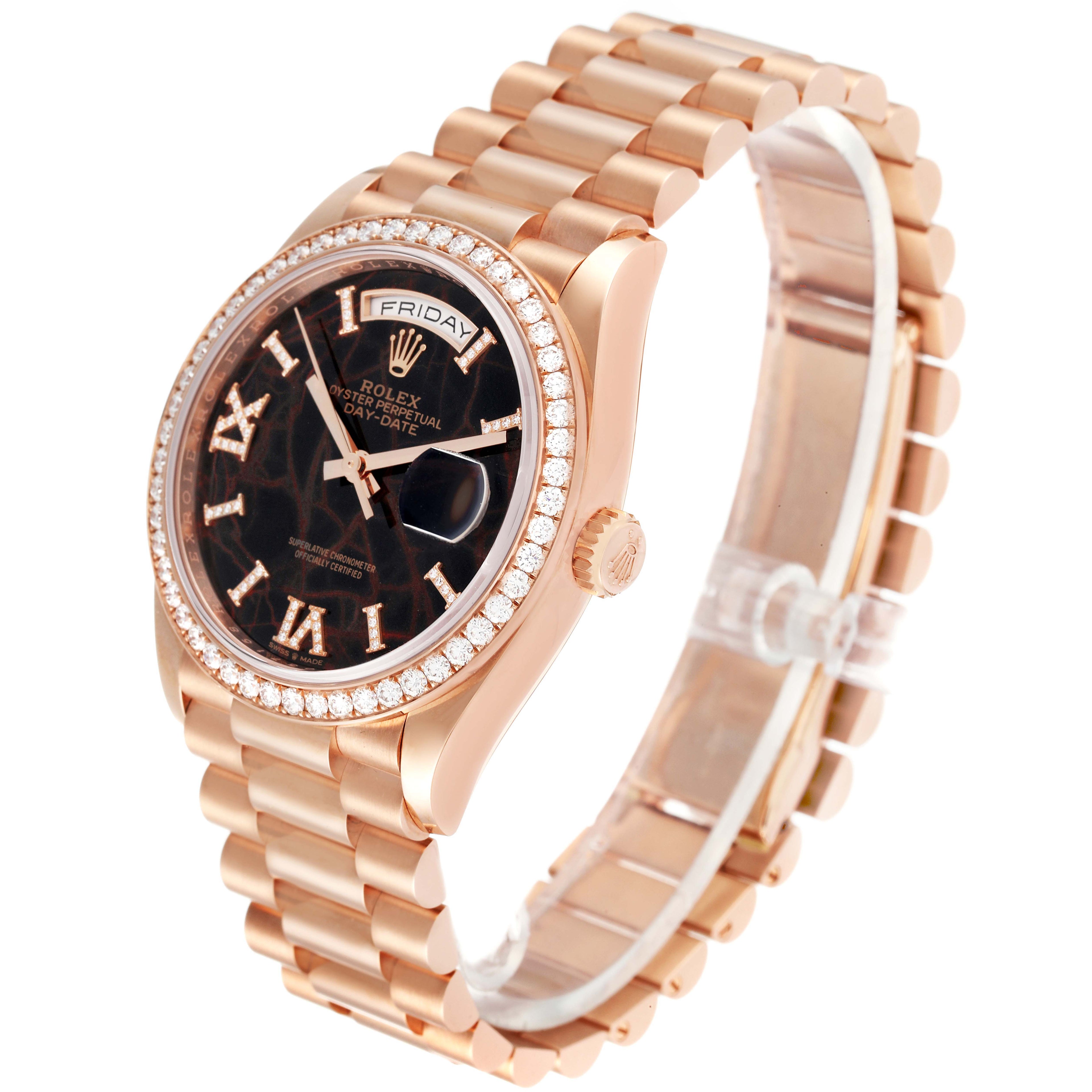 Rolex President Day Date Rose Gold Eisenkiesel Stone Diamond Mens Watch 128345 Unworn