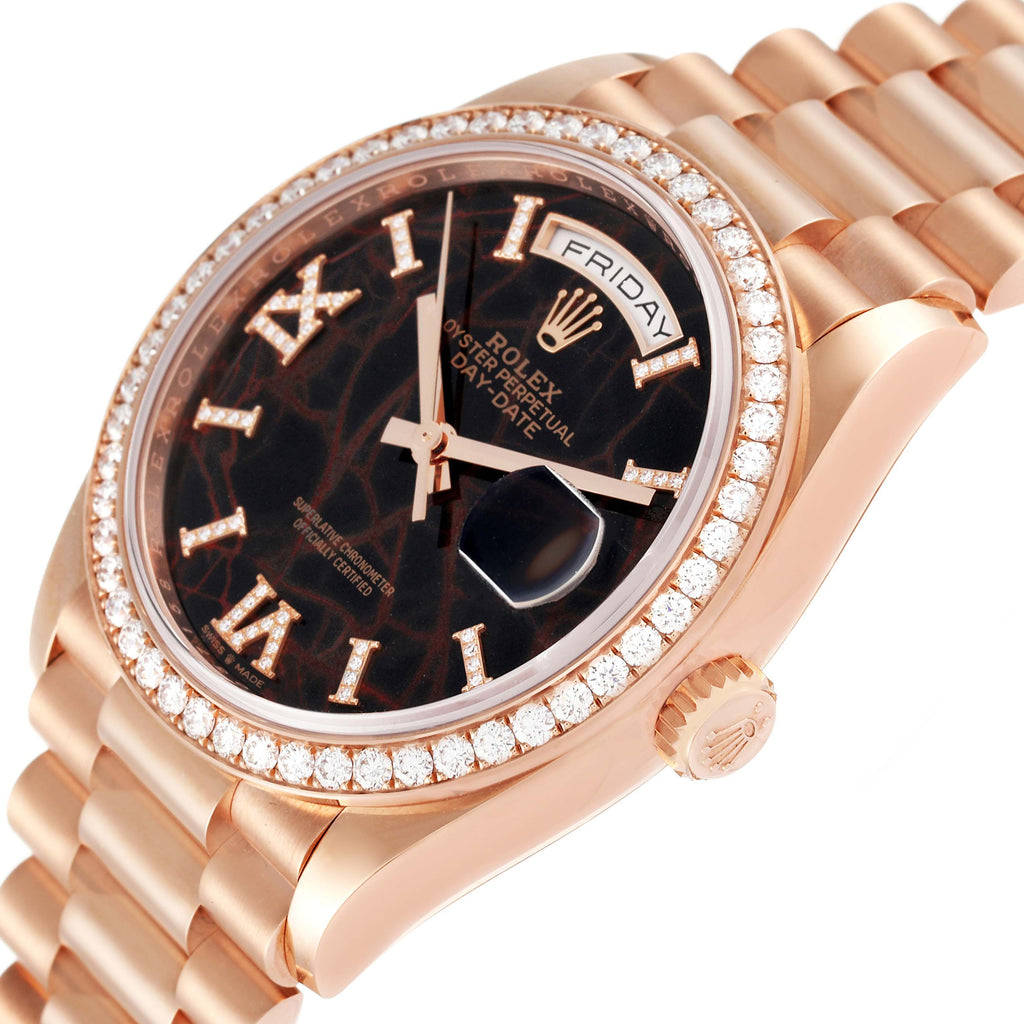 Rolex President Day Date Rose Gold Eisenkiesel Stone Diamond Mens Watch 128345 Unworn