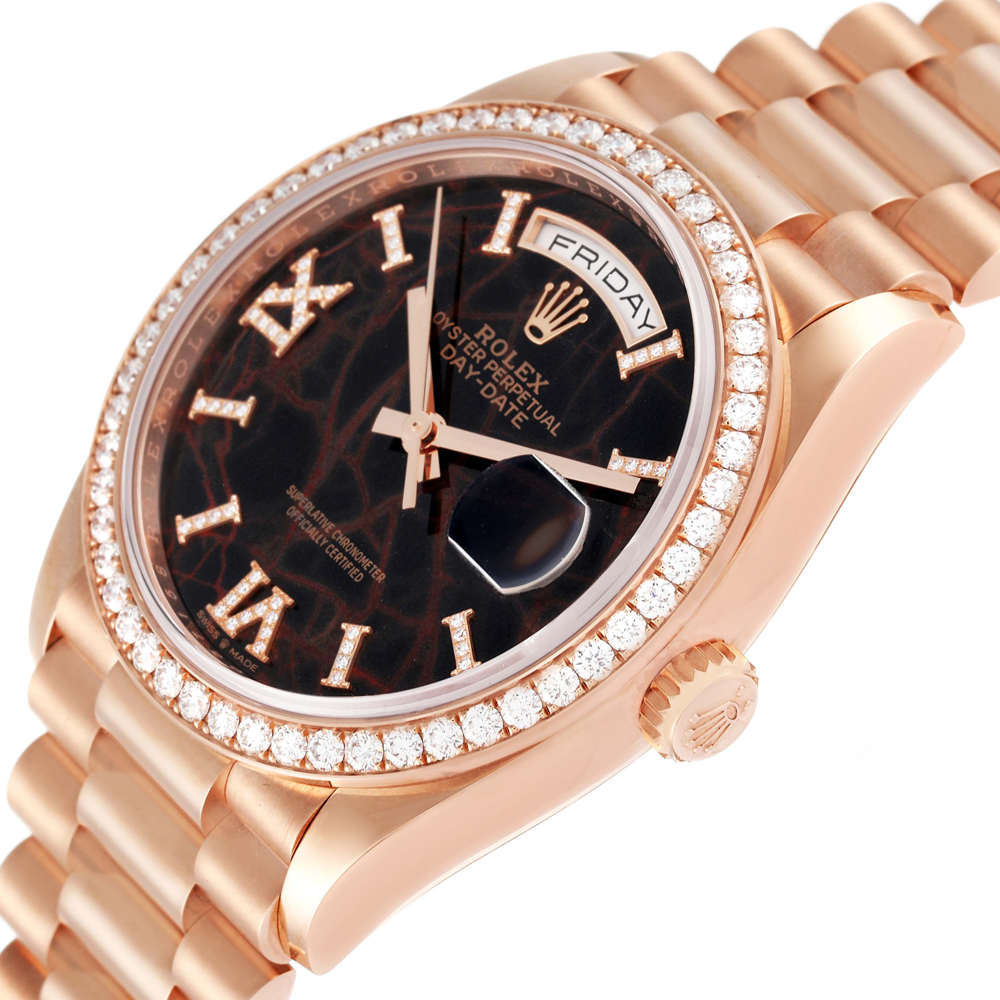 Rolex President Day Date Rose Gold Eisenkiesel Stone Diamond Mens Watch 128345 Unworn