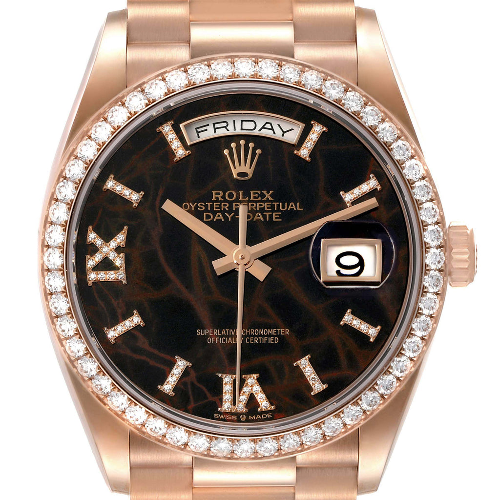 Rolex President Day Date Rose Gold Eisenkiesel Stone Diamond Mens Watch 128345 Unworn