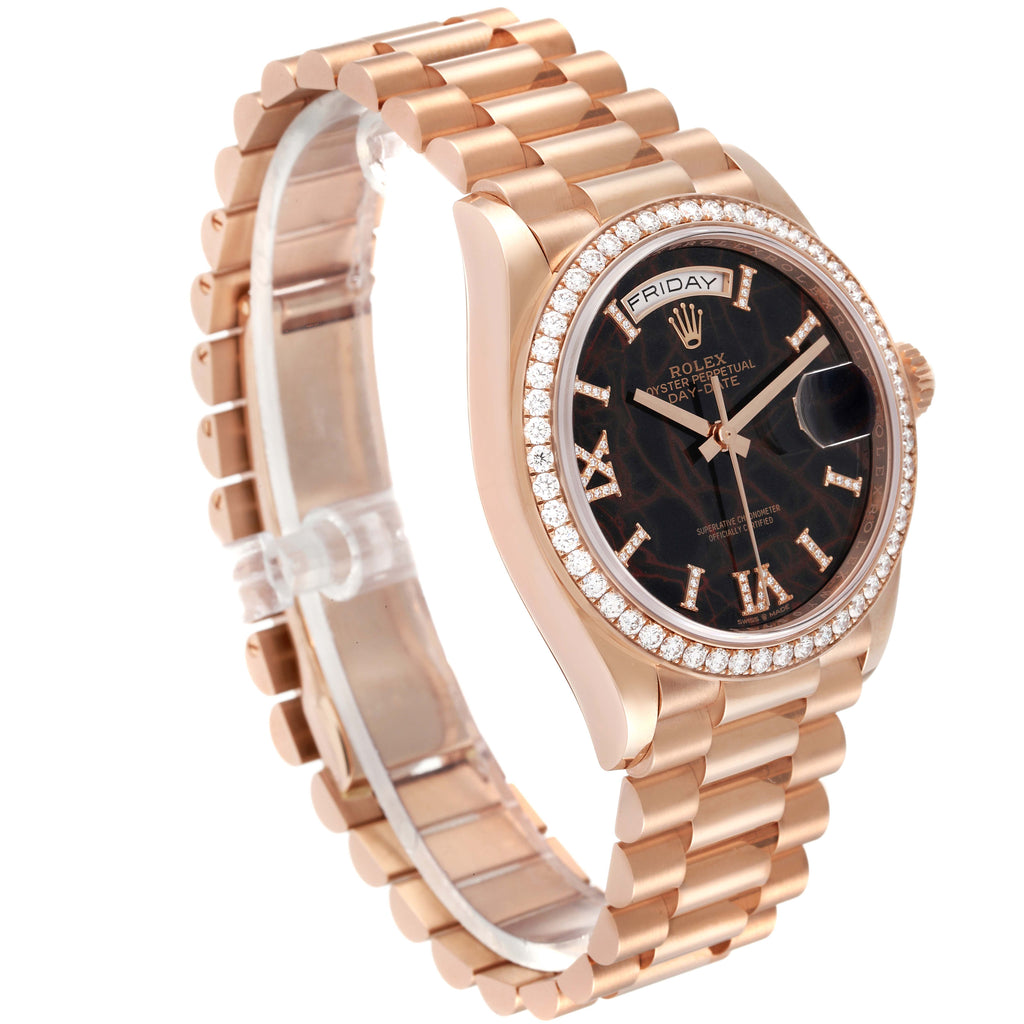 Rolex President Day Date Rose Gold Eisenkiesel Stone Diamond Mens Watch 128345 Unworn