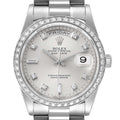 Rolex President Day-Date Silver Dial Platinum Diamond Mens Watch 18346