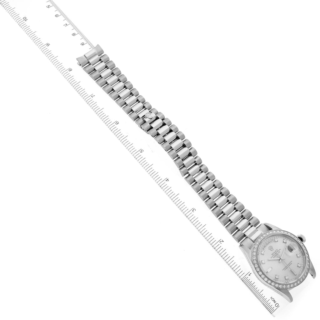 Rolex President Day-Date Silver Dial Platinum Diamond Mens Watch 18346