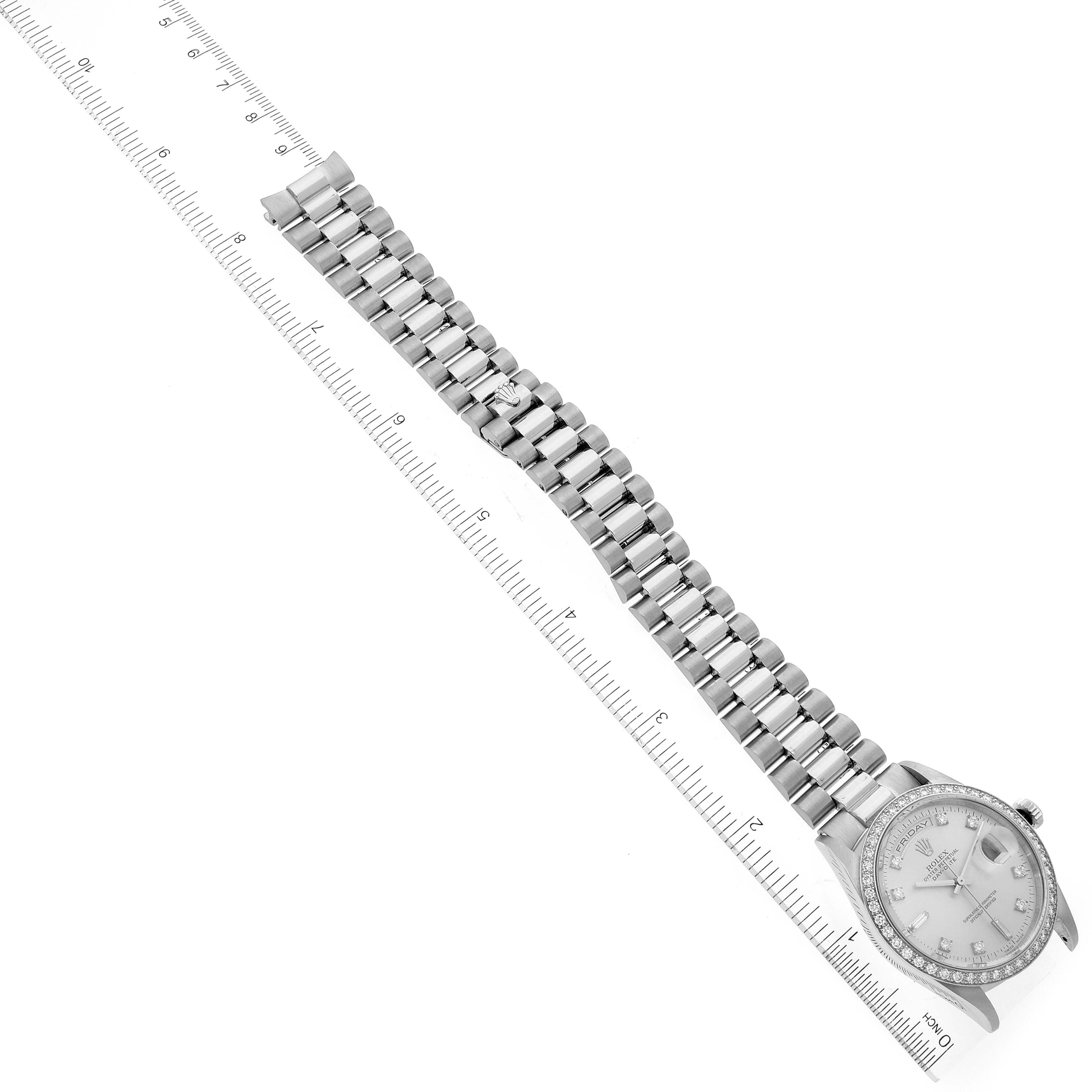 Rolex President Day-Date Silver Dial Platinum Diamond Mens Watch 18346