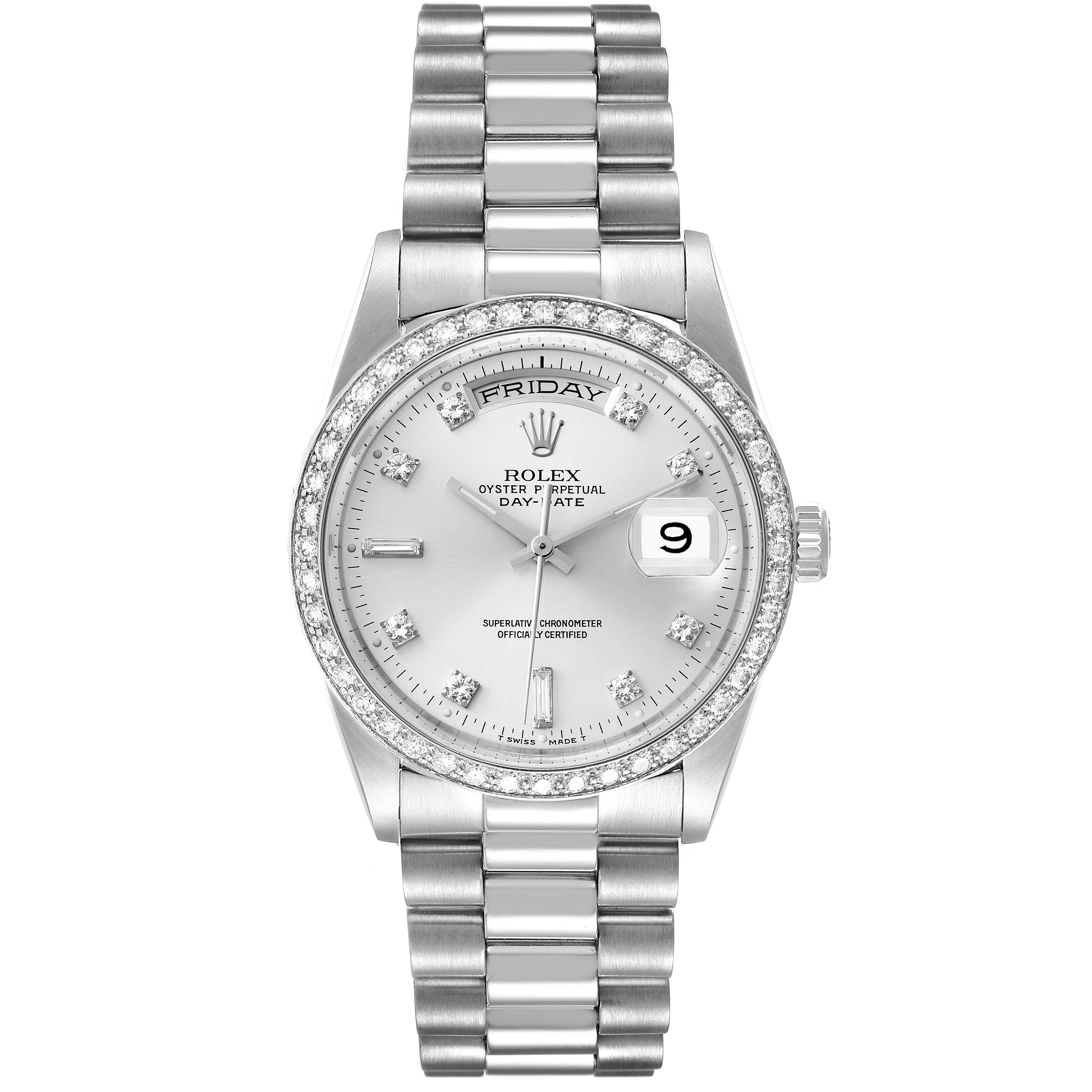 Rolex President Day-Date Platinum Diamond Dial Bezel Mens Watch 18346