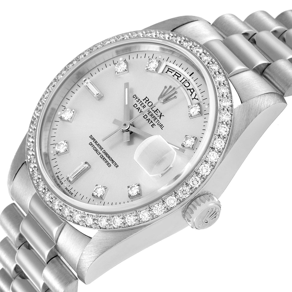 Rolex President Day-Date Platinum Diamond Dial Bezel Mens Watch 18346