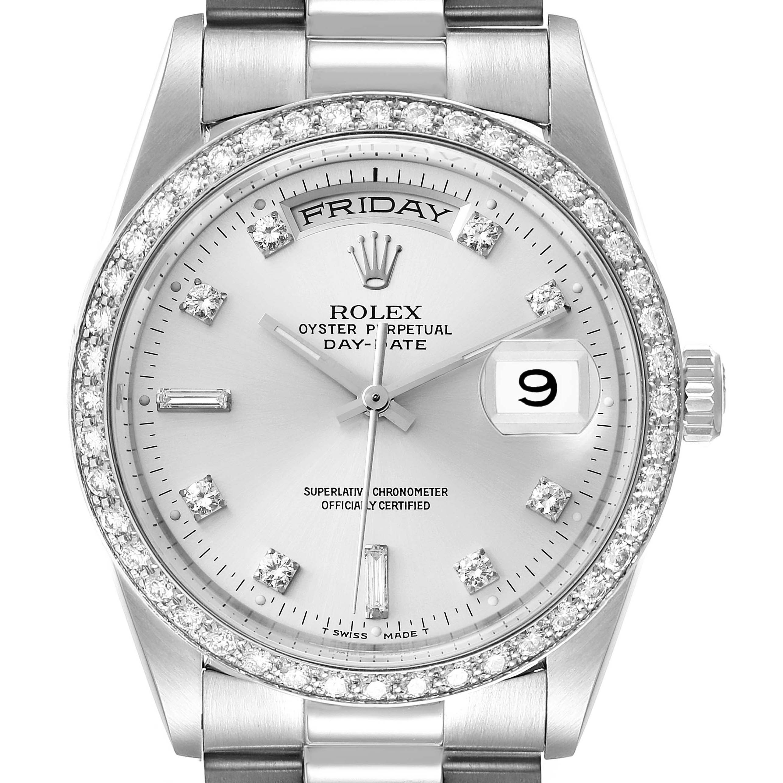 Rolex President Day-Date Platinum Diamond Dial Bezel Mens Watch 18346