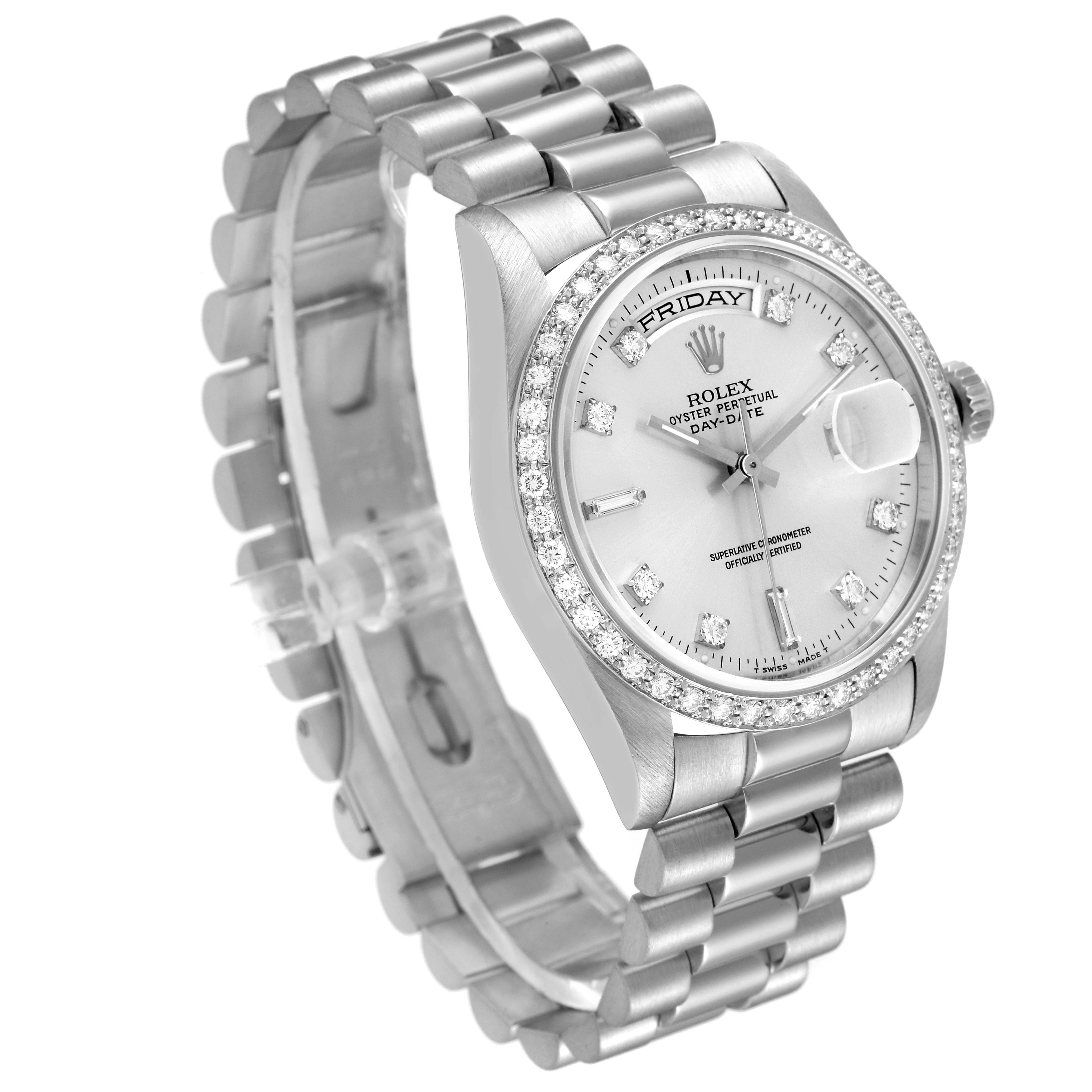 Rolex President Day-Date Platinum Diamond Dial Bezel Mens Watch 18346