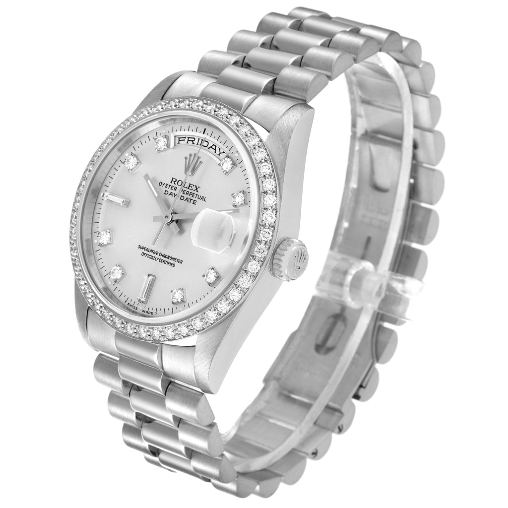 Rolex President Day-Date Platinum Diamond Dial Bezel Mens Watch 18346