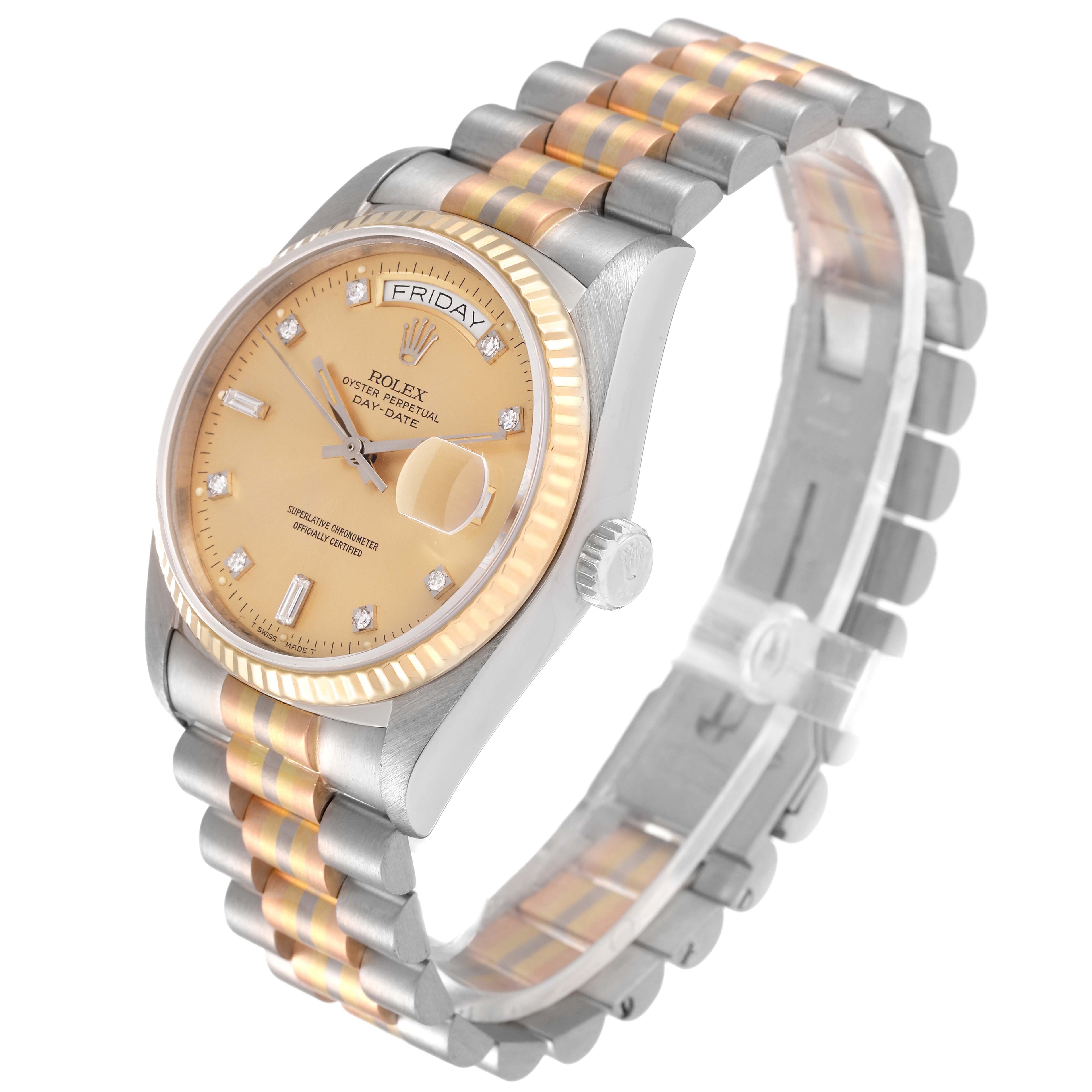 Rolex President Day-Date Tridor White Yellow Rose Gold Diamond Watch 18039