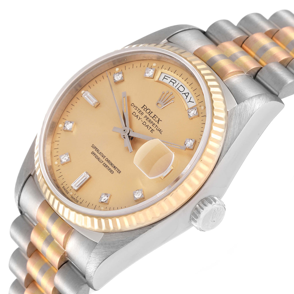 Rolex President Day-Date Tridor White Yellow Rose Gold Diamond Watch 18039