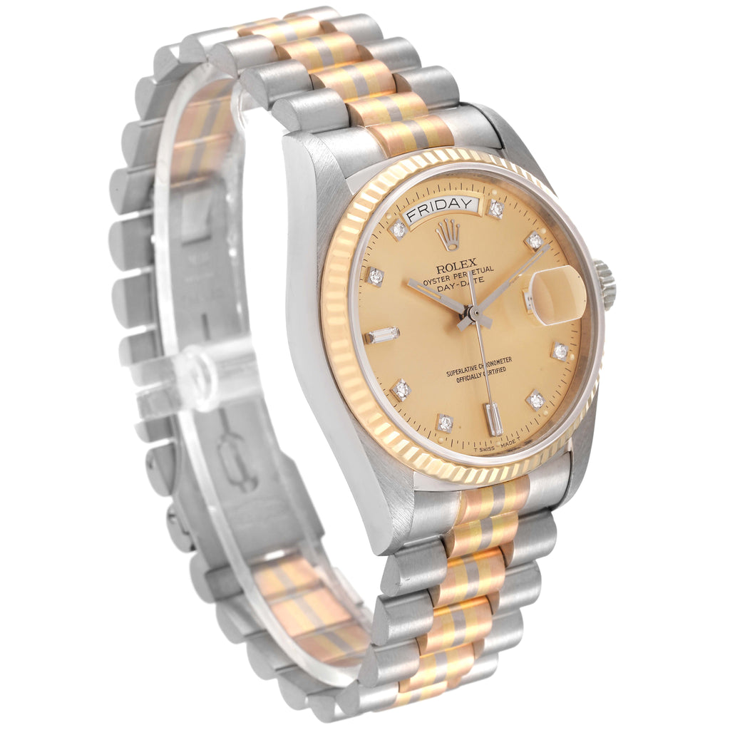 Rolex President Day-Date Tridor White Yellow Rose Gold Diamond Watch 18039