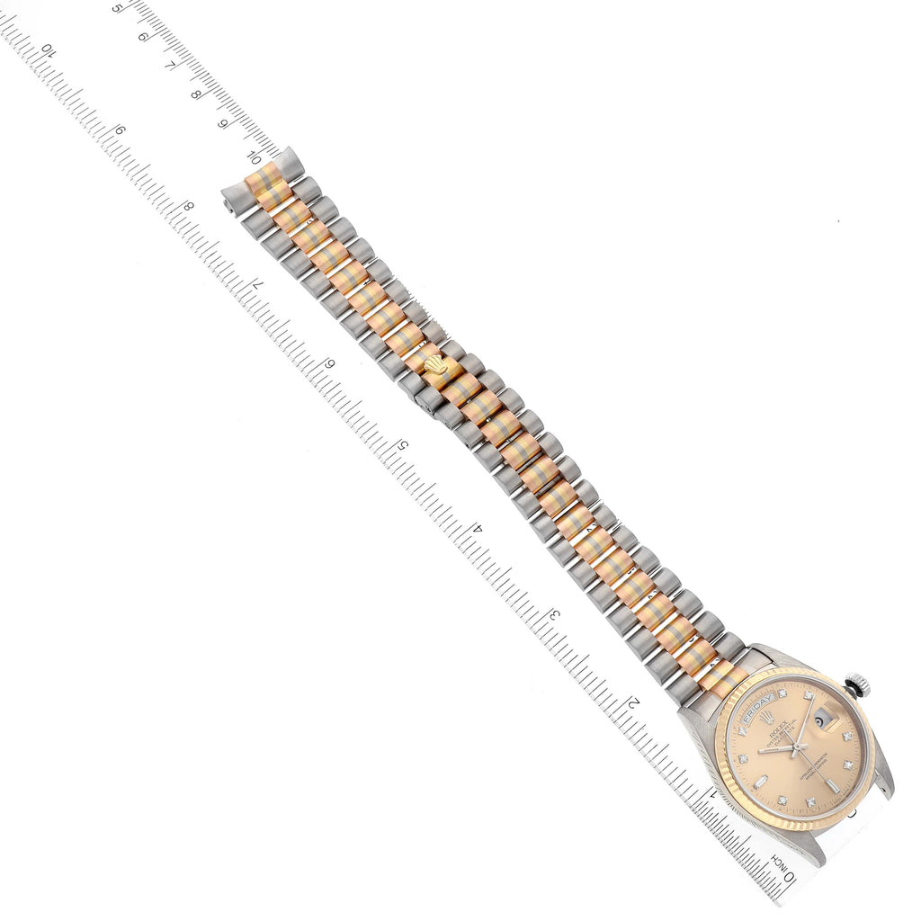 Rolex President Day-Date Tridor White Yellow Rose Gold Diamond Watch 18039
