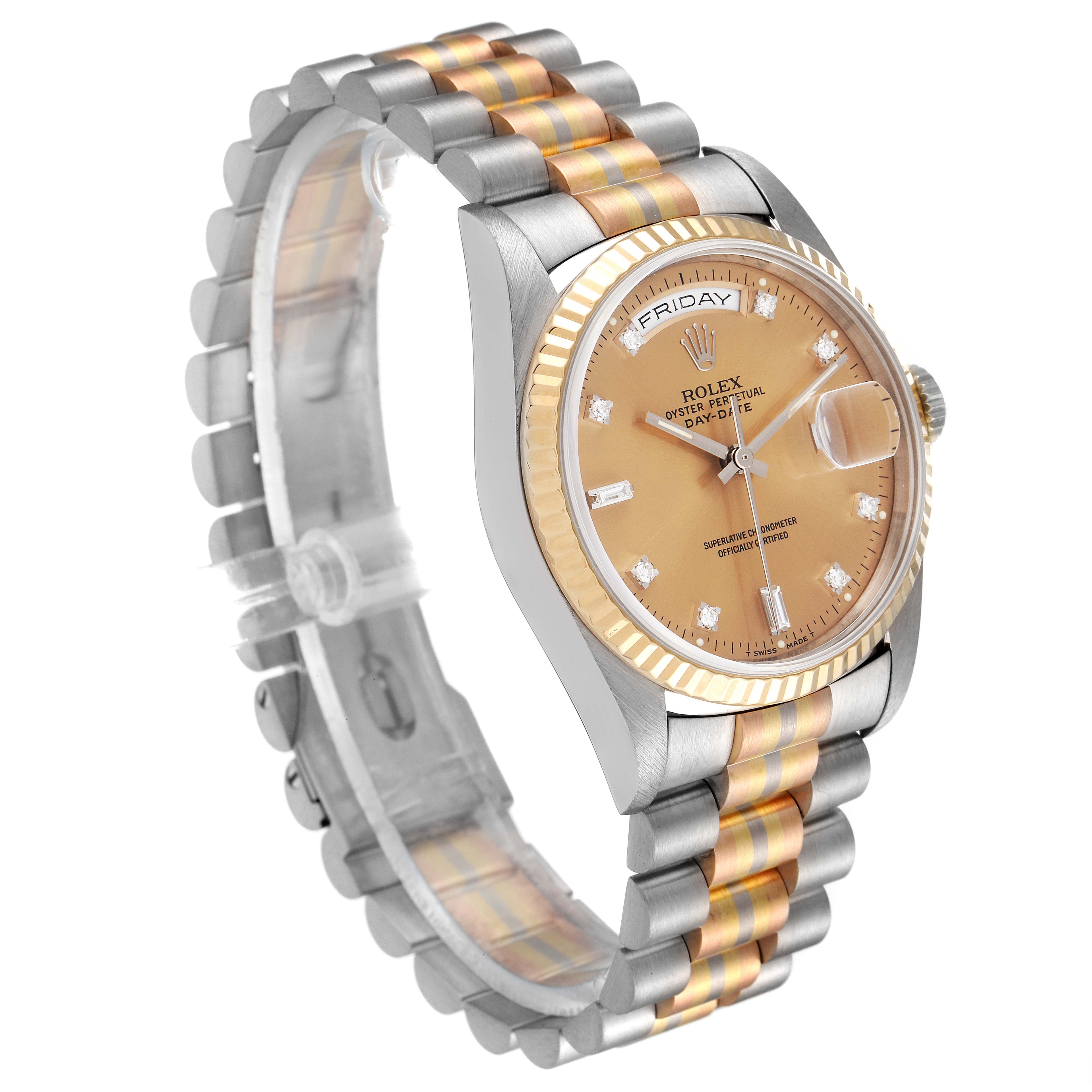 Rolex President Day-Date Tridor White Yellow Rose Gold Diamond Watch 18239 Papers