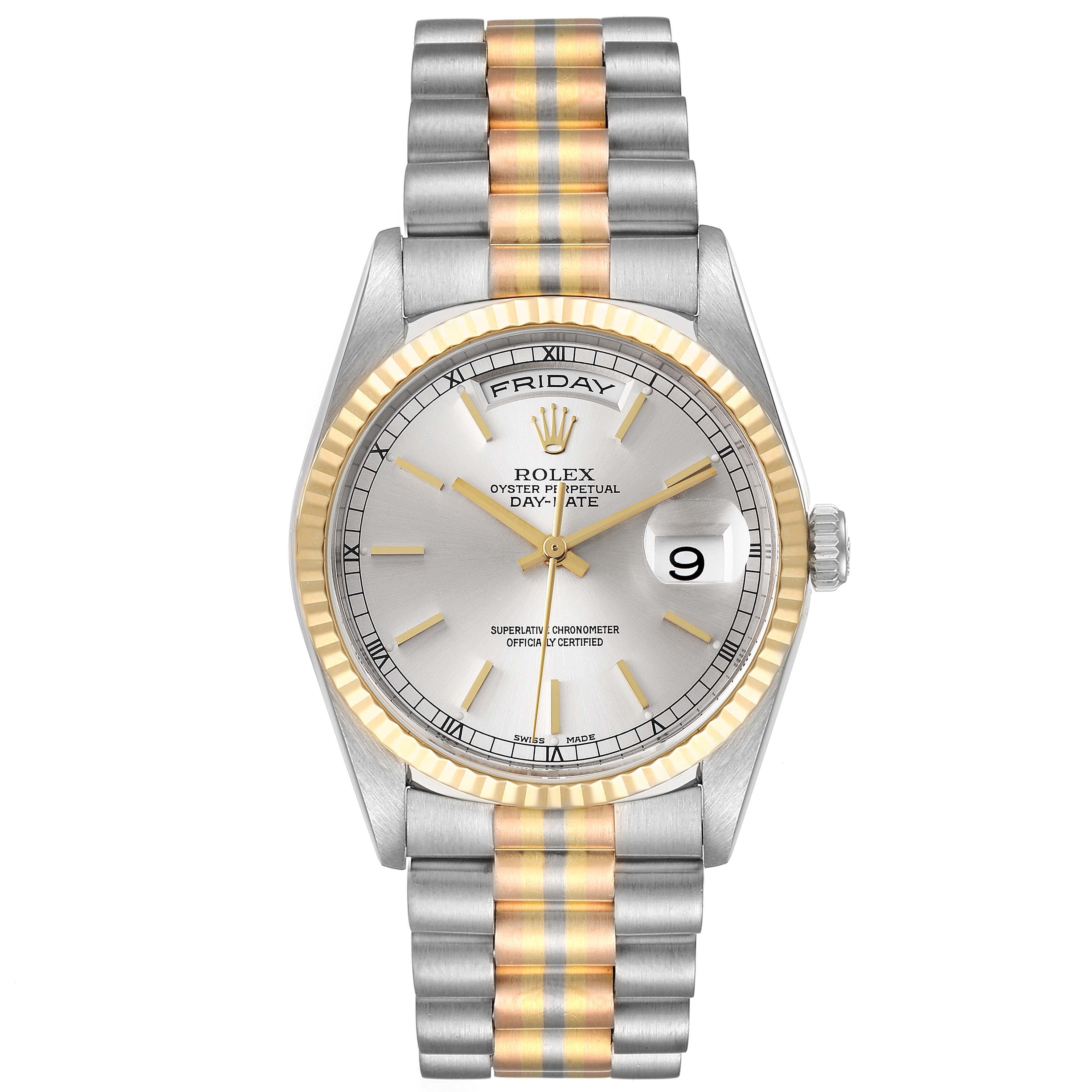 Rolex President Day-Date Tridor White Yellow Rose Gold Mens Watch 18239