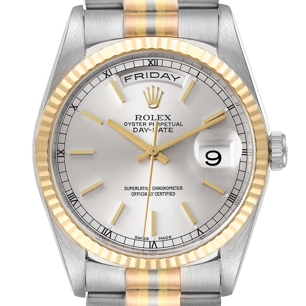 Rolex President Day-Date Tridor White Yellow Rose Gold Mens Watch 18239