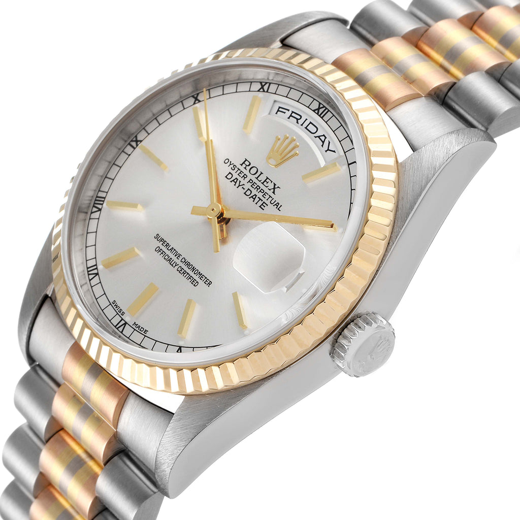 Rolex President Day-Date Tridor White Yellow Rose Gold Mens Watch 18239