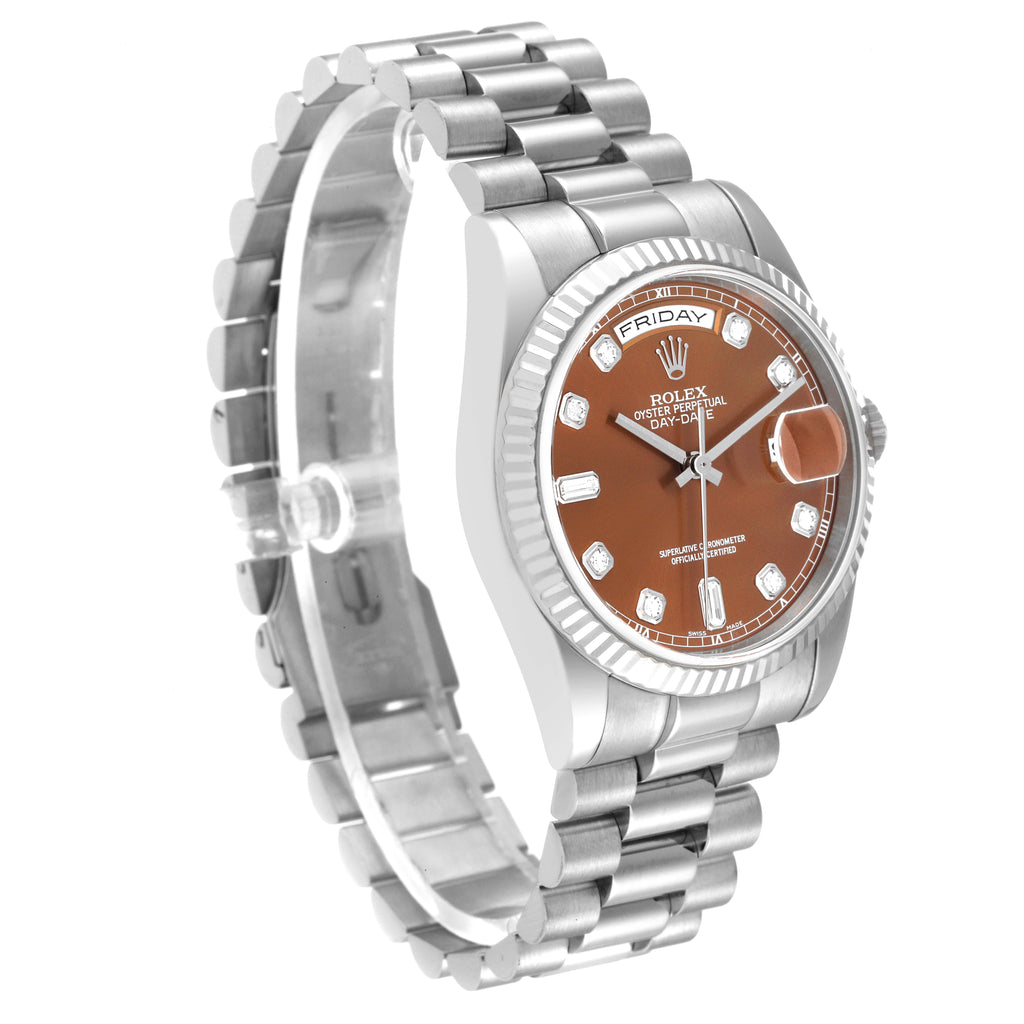 Rolex President Day-Date White Gold Bronze Diamond Dial Mens Watch 118239