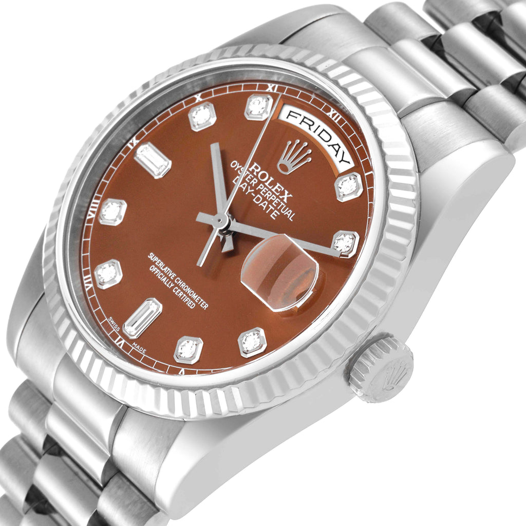 Rolex President Day-Date White Gold Bronze Diamond Dial Mens Watch 118239