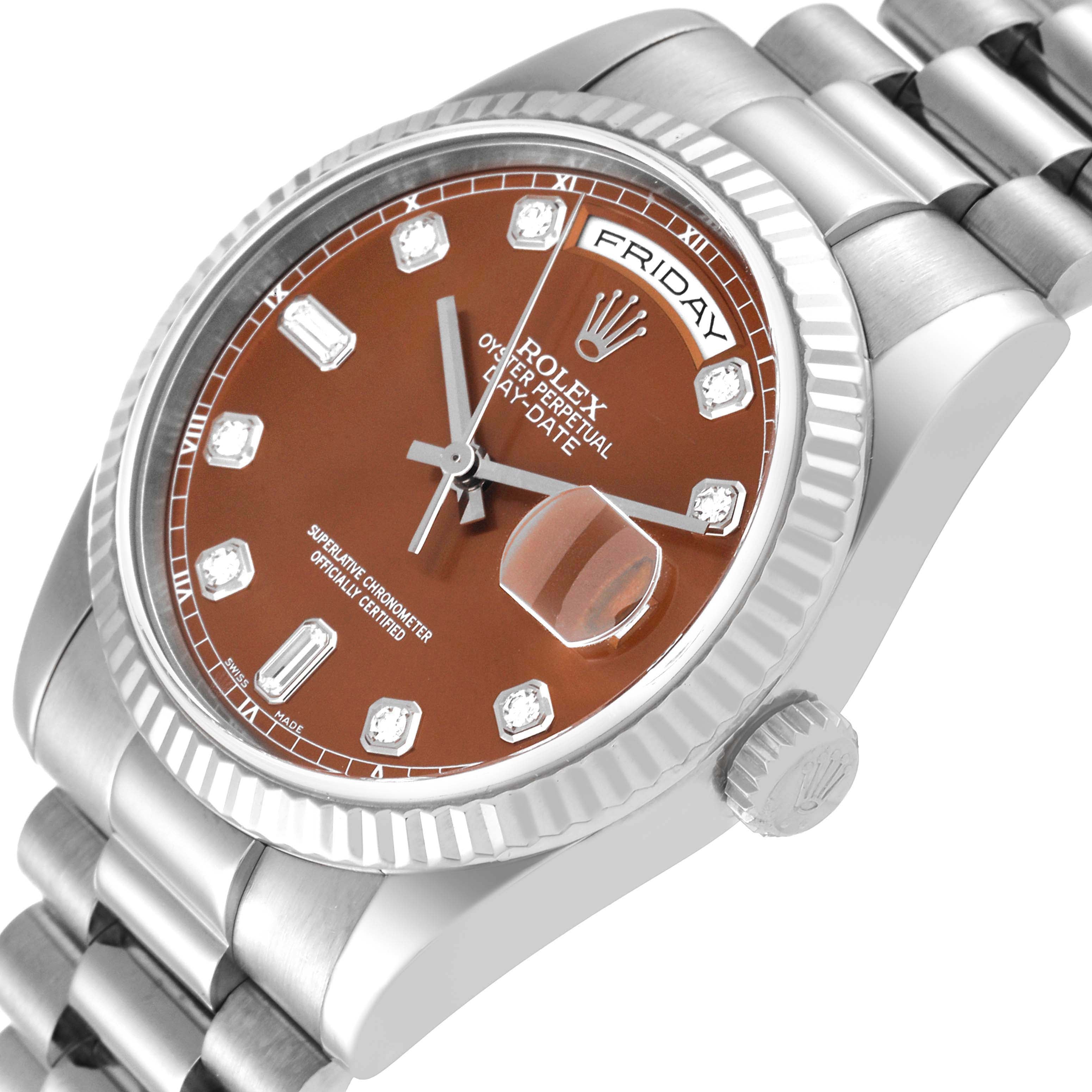 Rolex President Day-Date White Gold Bronze Diamond Dial Mens Watch 118239