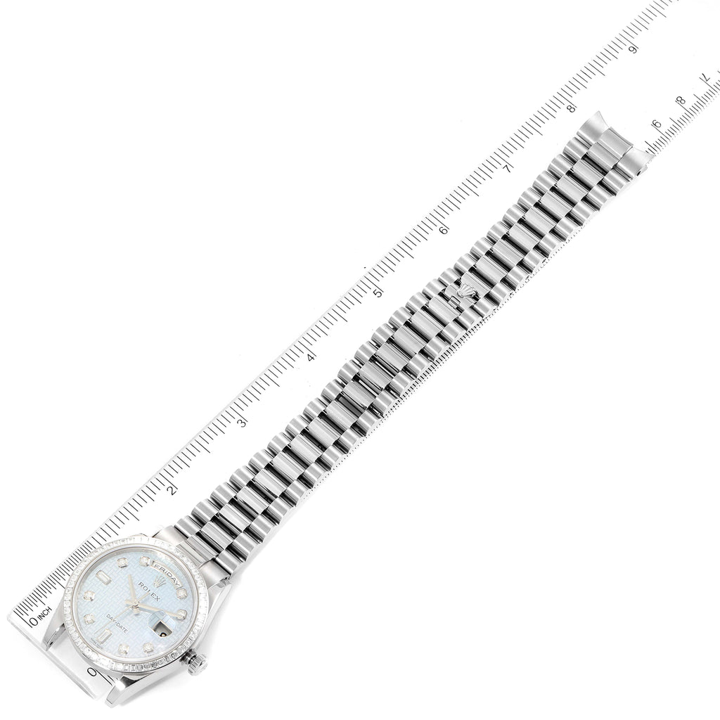 Rolex President Day-Date Blue Mother of Pearl White Gold Diamond Mens Watch 118399 Box Card