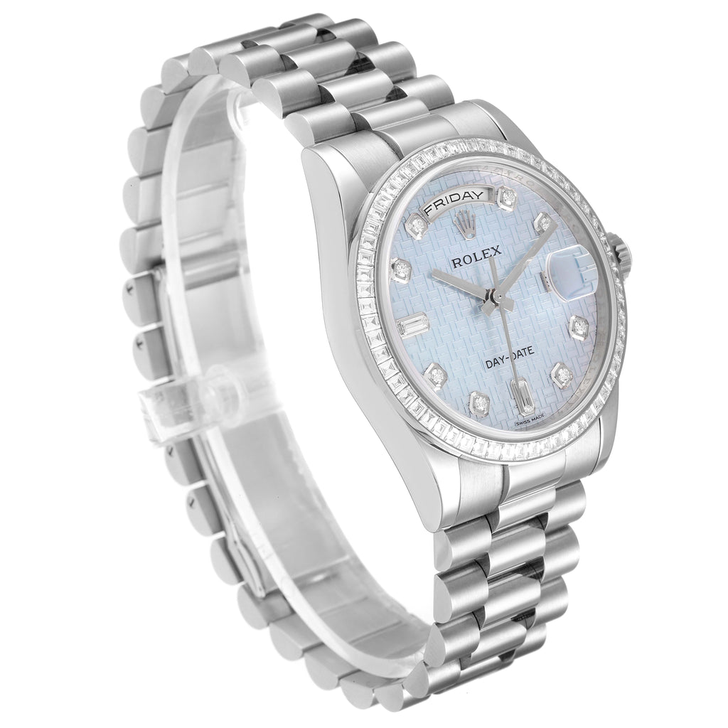 Rolex President Day-Date Blue Mother of Pearl White Gold Diamond Mens Watch 118399 Box Card