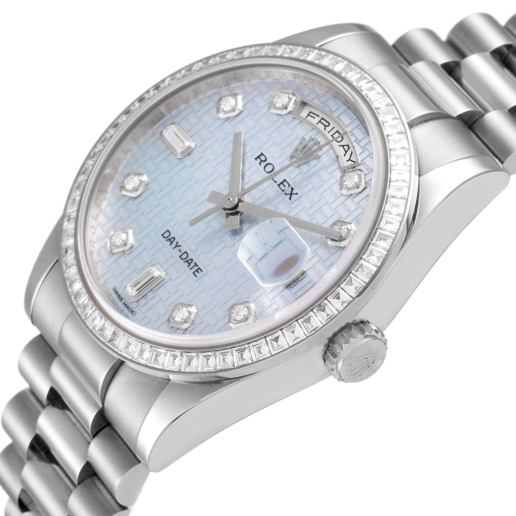 Rolex President Day-Date Blue Mother of Pearl White Gold Diamond Mens Watch 118399 Box Card