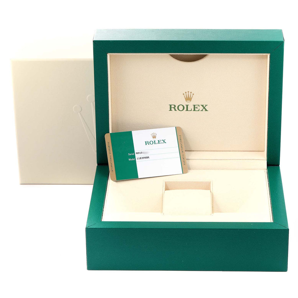 Rolex President Day-Date White Gold Diamond Dial Bezel Watch 118399 Box Card