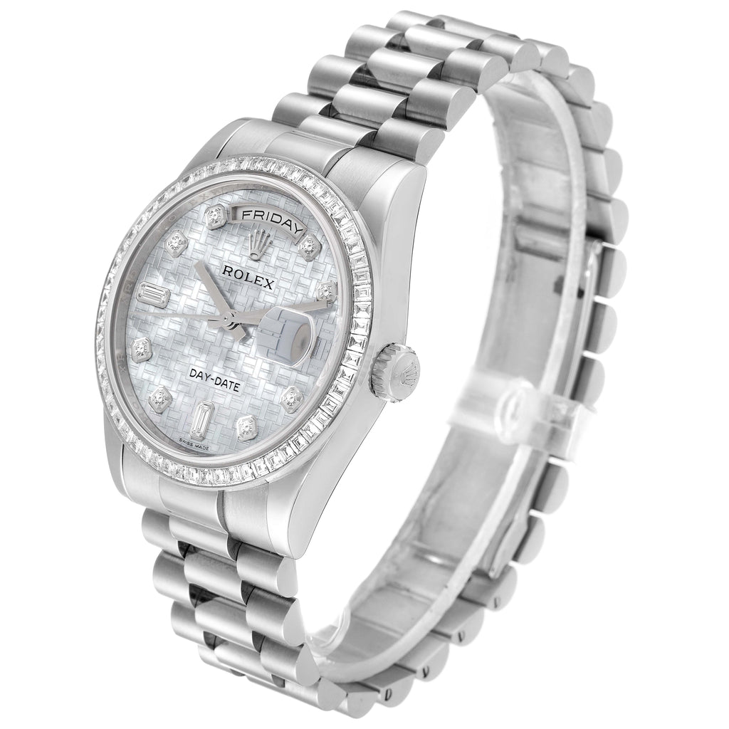 Rolex President Day-Date White Gold Diamond Dial Bezel Watch 118399 Box Card