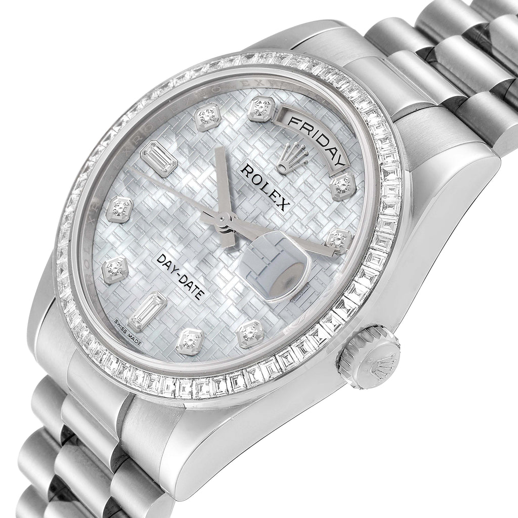 Rolex President Day-Date White Gold Diamond Dial Bezel Watch 118399 Box Card
