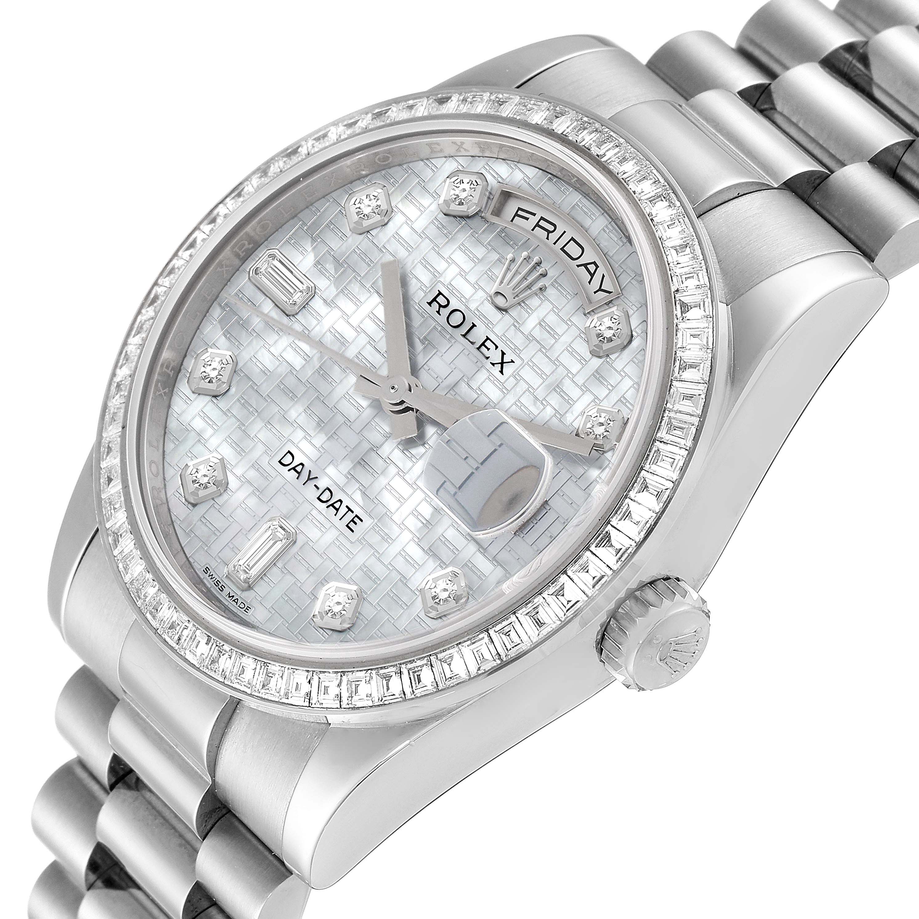 Rolex President Day-Date White Gold Diamond Dial Bezel Watch 118399 Box Card