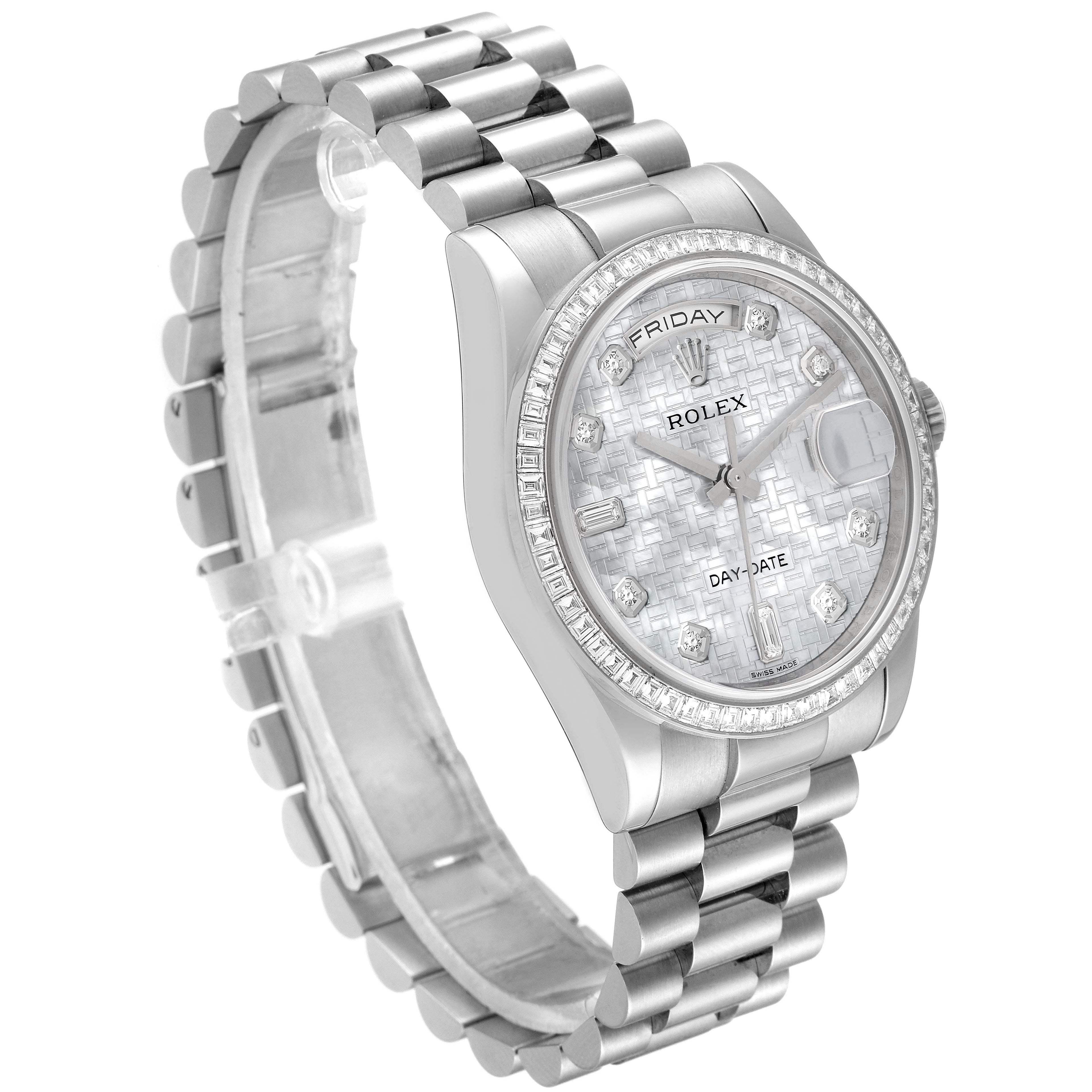 Rolex President Day-Date White Gold Diamond Dial Bezel Watch 118399 Box Card