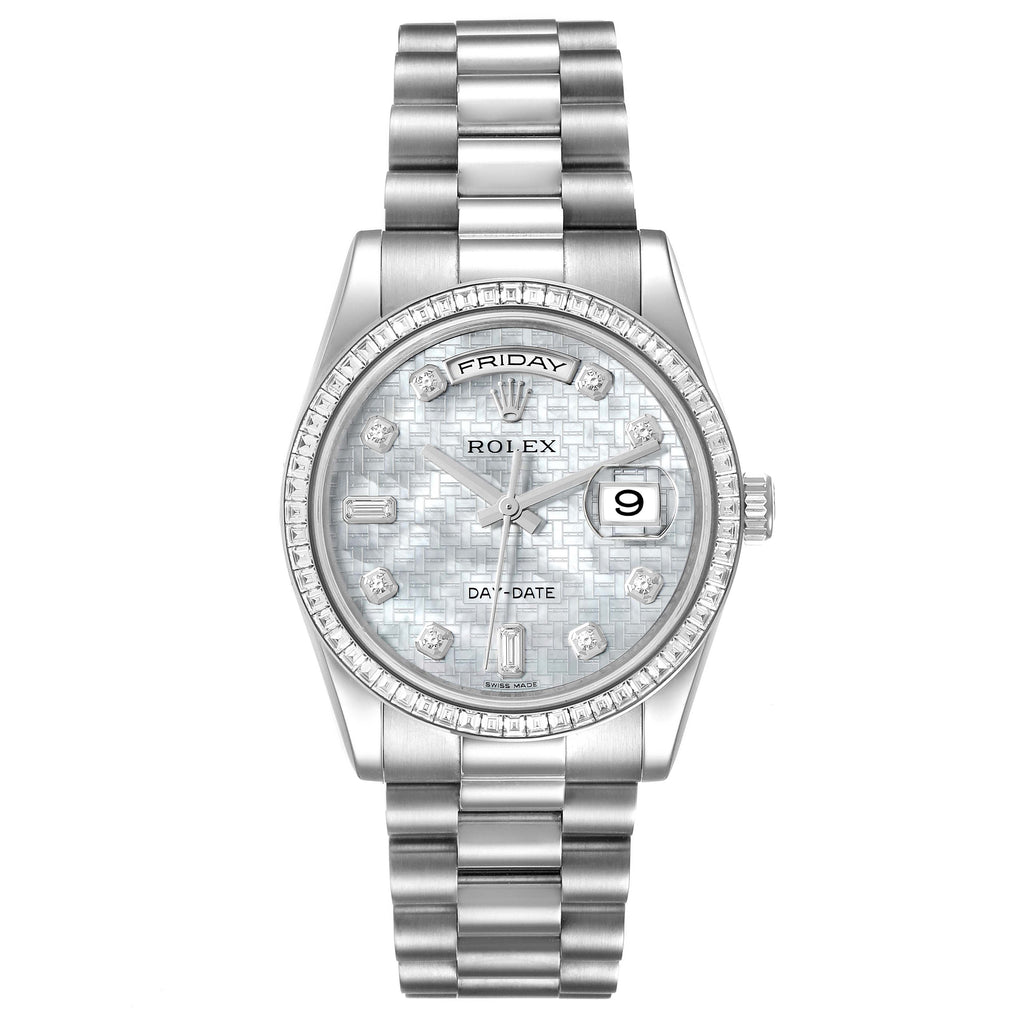 Rolex President Day-Date White Gold Diamond Dial Bezel Watch 118399 Box Card