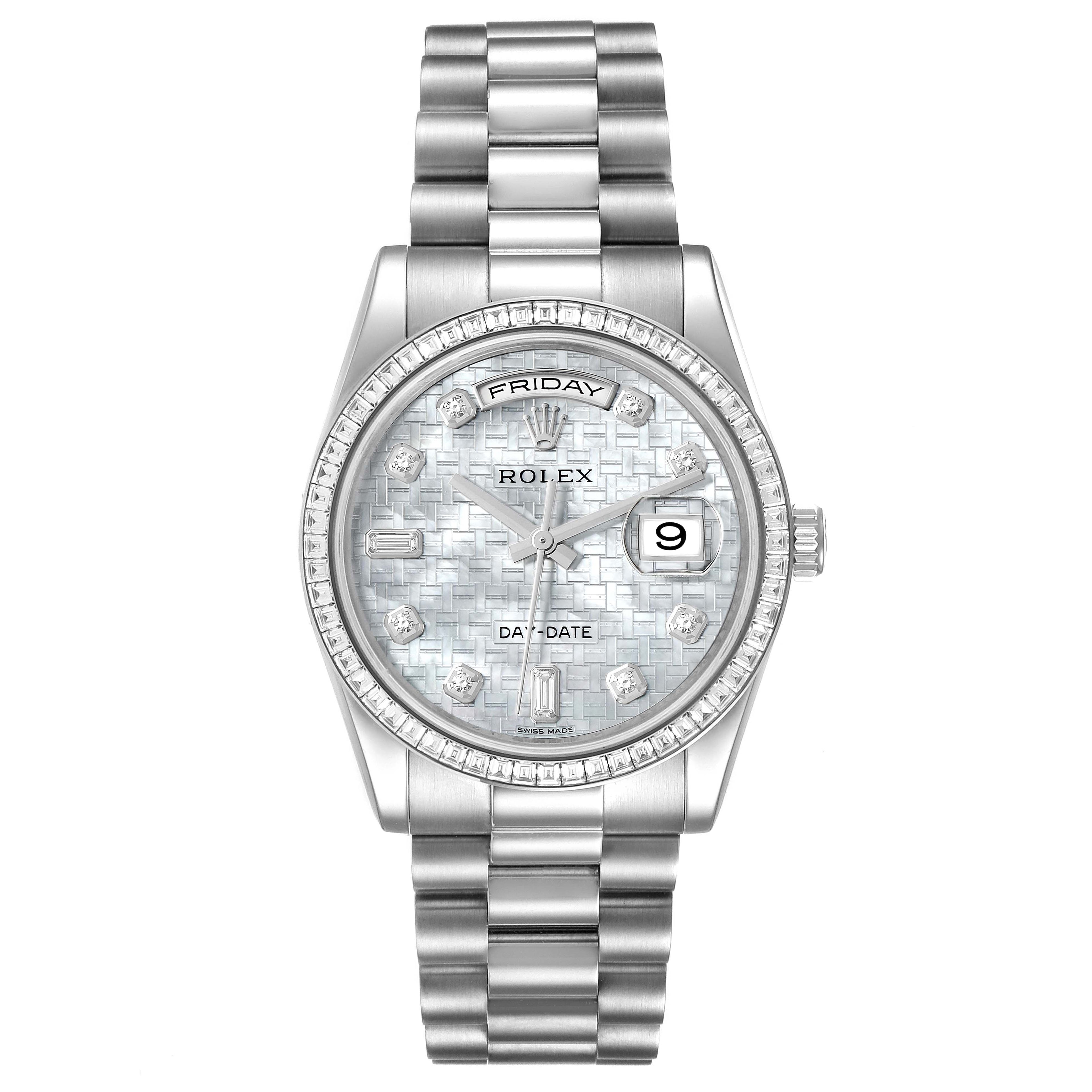 Rolex President Day-Date White Gold Diamond Dial Bezel Watch 118399 Box Card