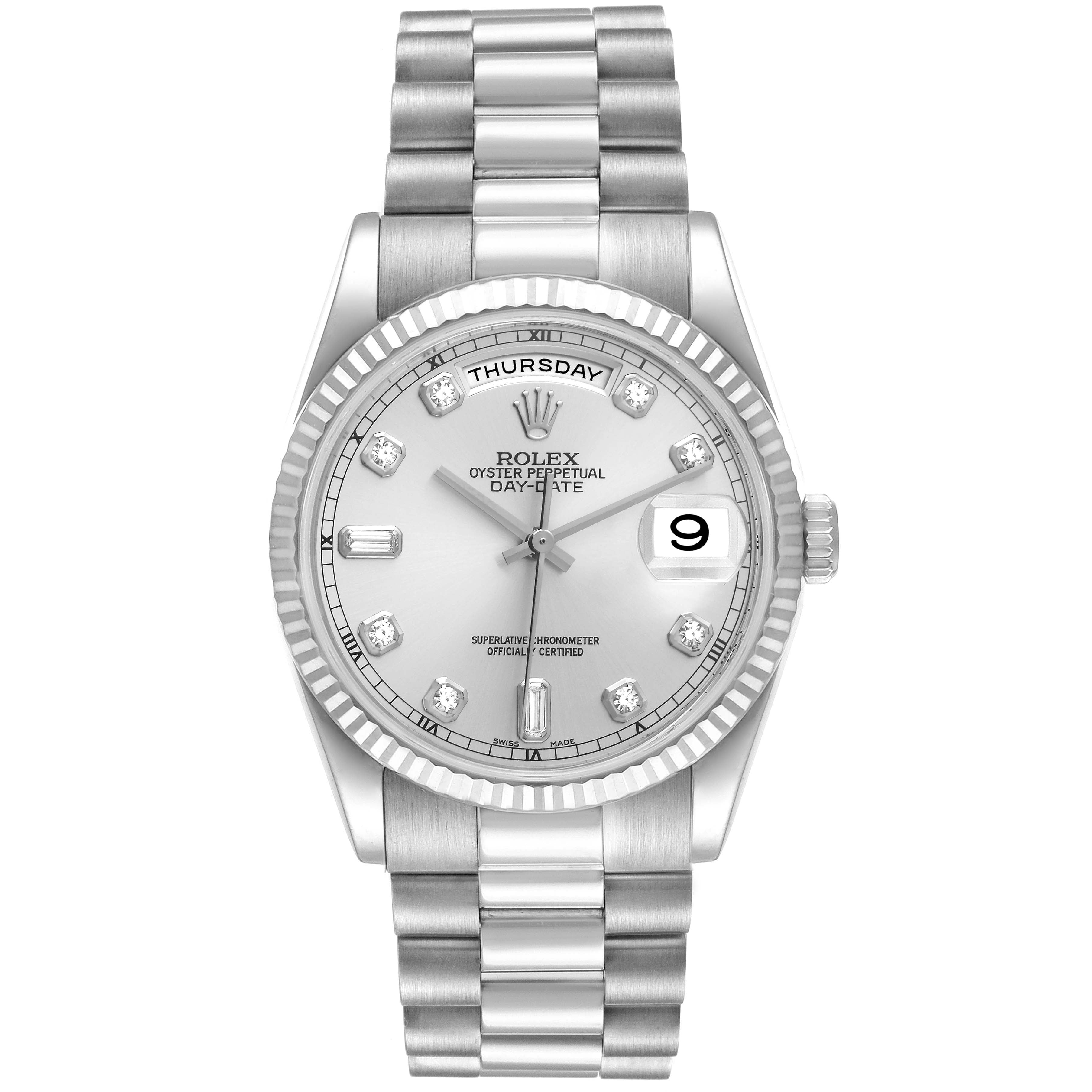 Rolex President Day-Date White Gold Diamond Dial Mens Watch 118239 ONE LINK ADDED