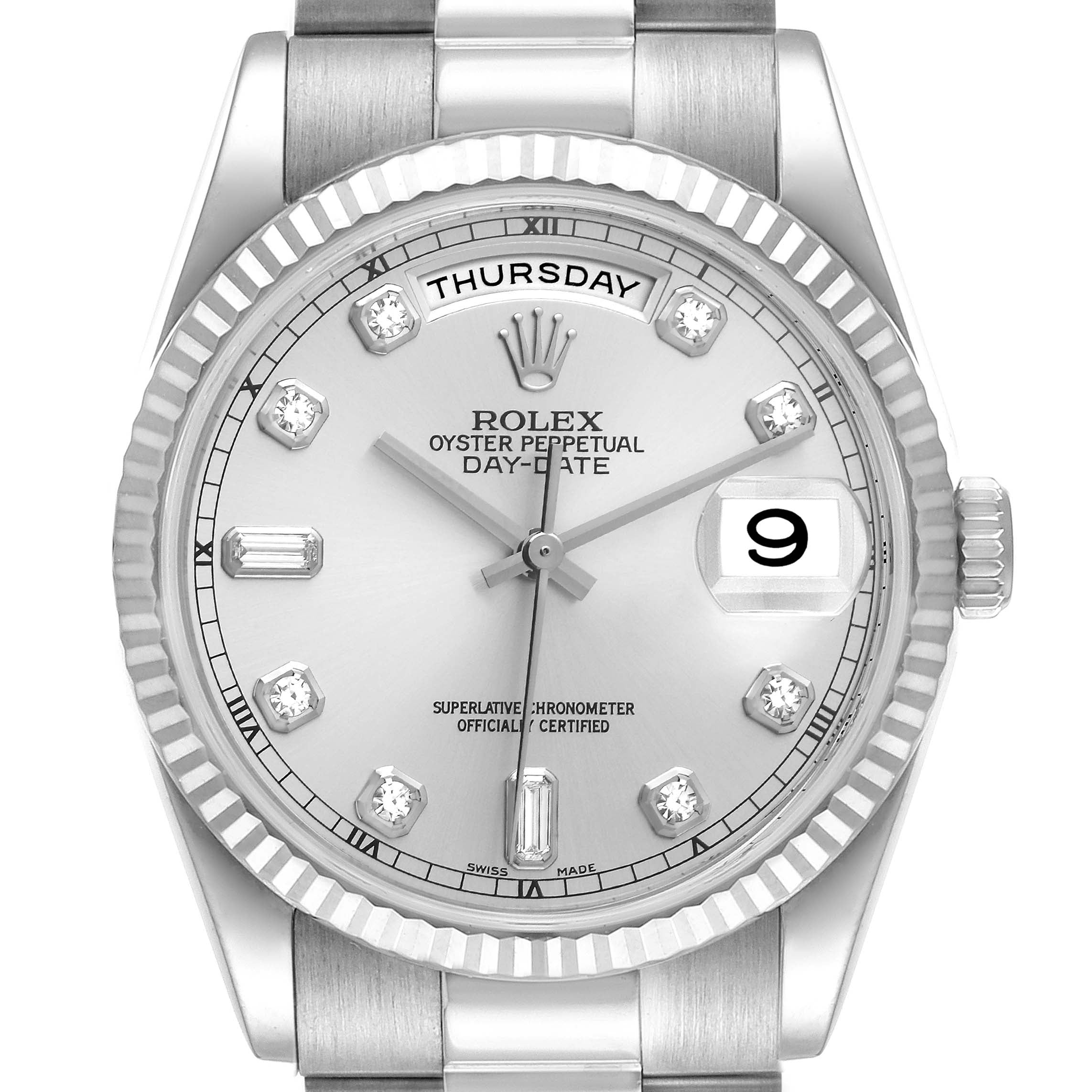 Rolex President Day-Date White Gold Diamond Dial Mens Watch 118239 ONE LINK ADDED