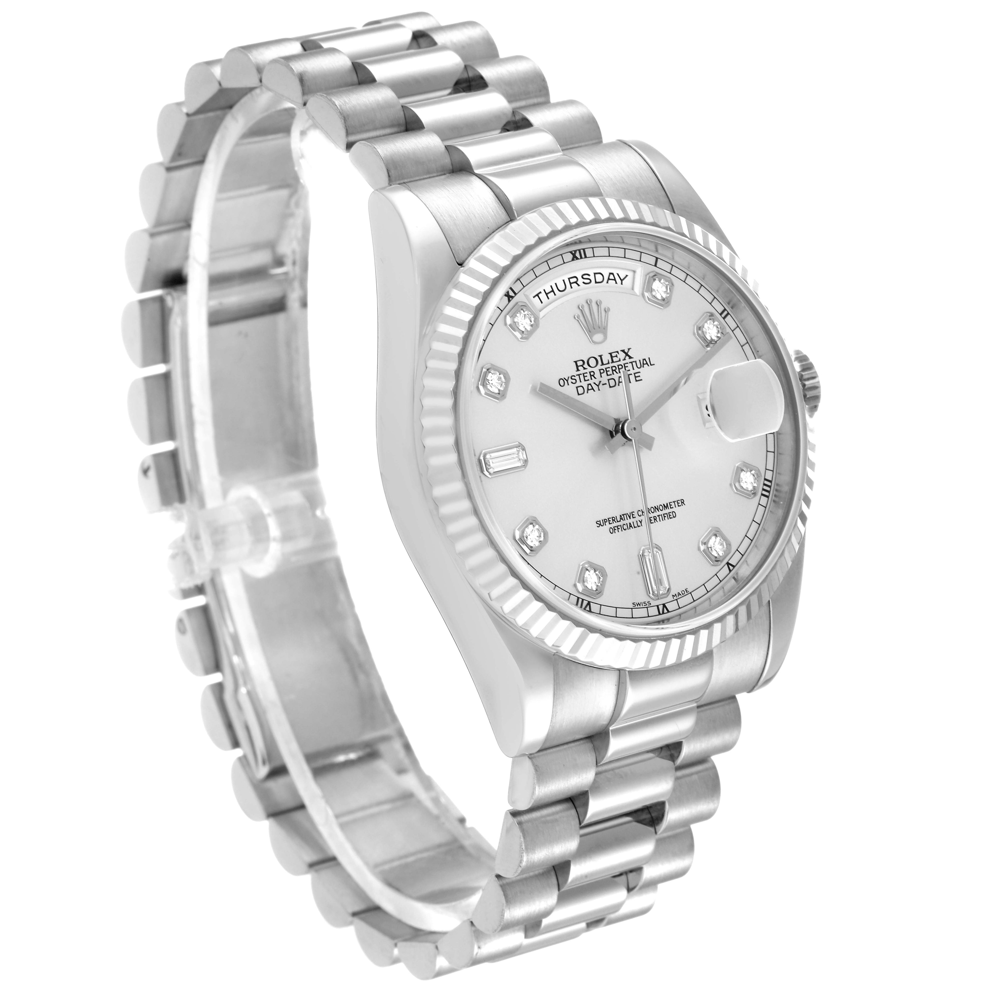 Rolex President Day-Date White Gold Diamond Dial Mens Watch 118239 ONE LINK ADDED