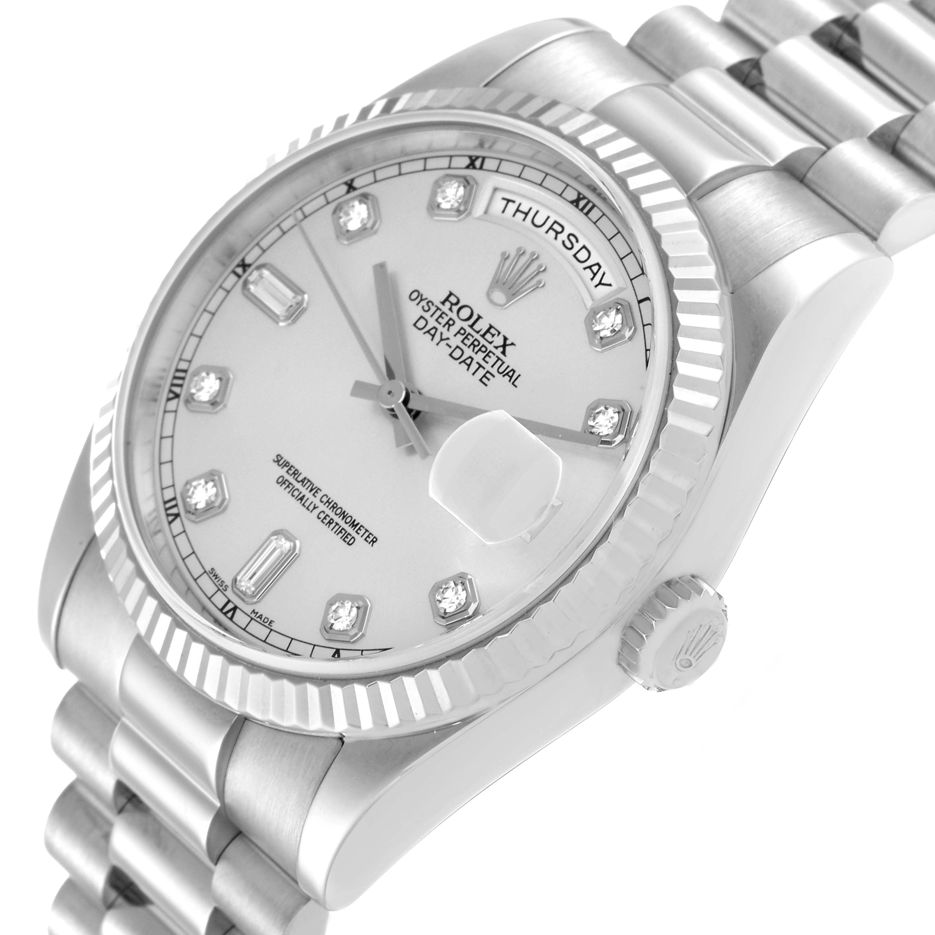 Rolex President Day-Date White Gold Diamond Dial Mens Watch 118239 ONE LINK ADDED