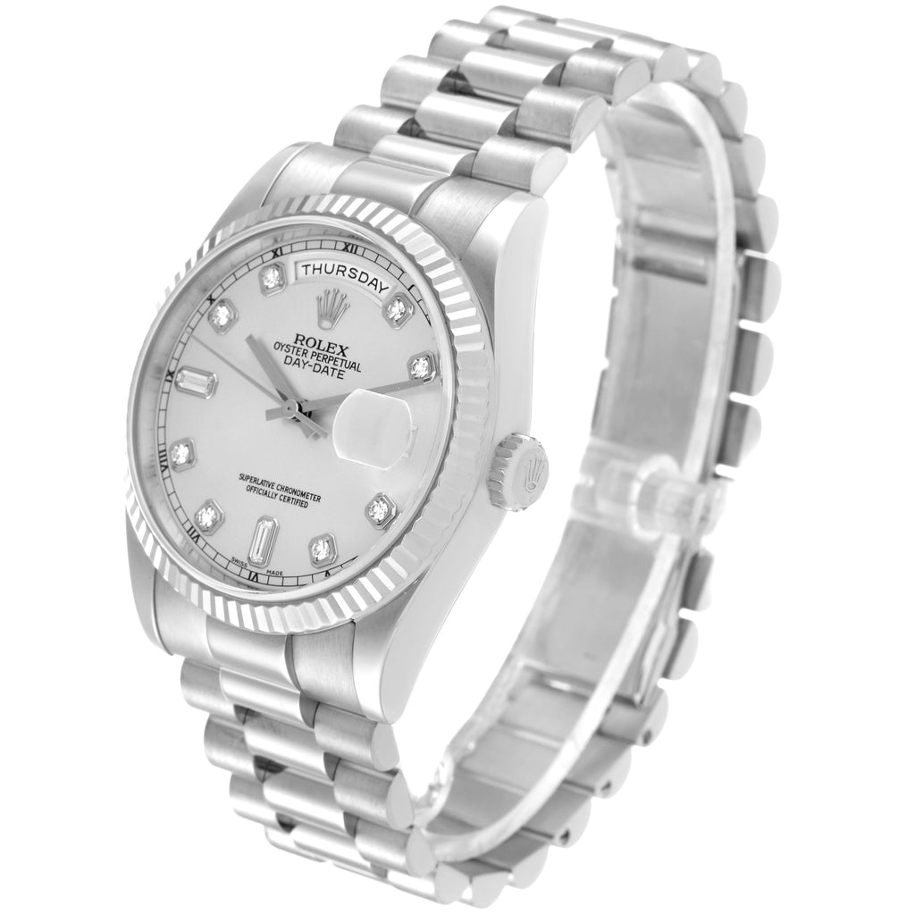Rolex President Day-Date White Gold Diamond Dial Mens Watch 118239 ONE LINK ADDED