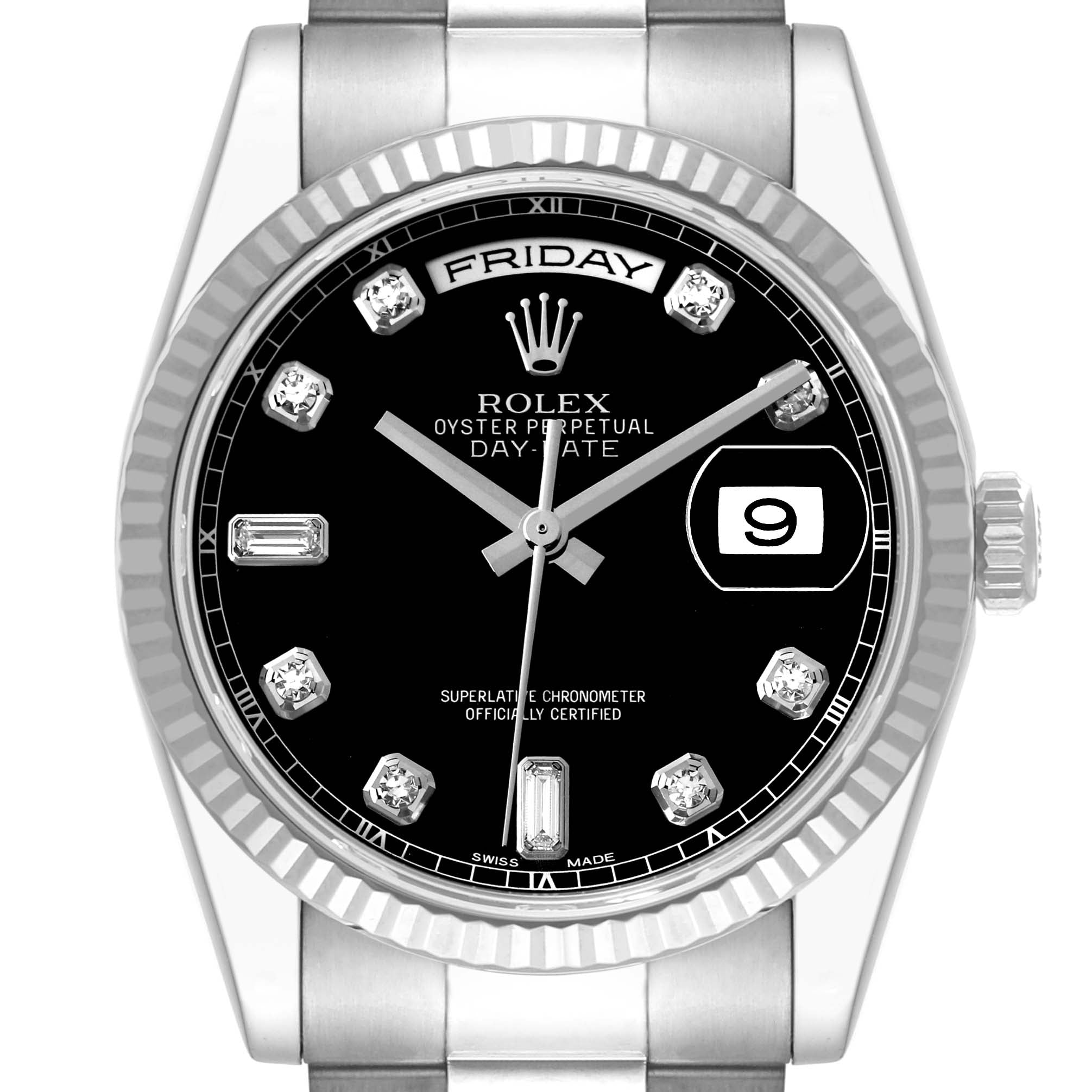 Rolex President Day-Date White Gold Diamond Dial Mens Watch 118239 Box Card